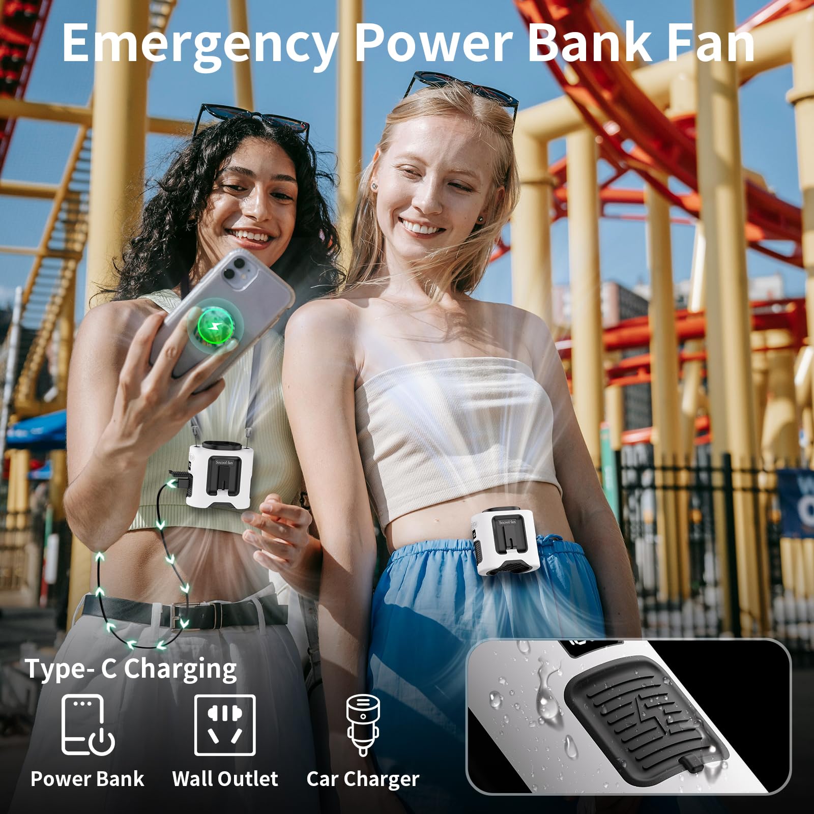 Socool 14500Mah Portable Waist Fan Clip On Belt 360 Rotation Wearable Rechargeable Personal Shirt