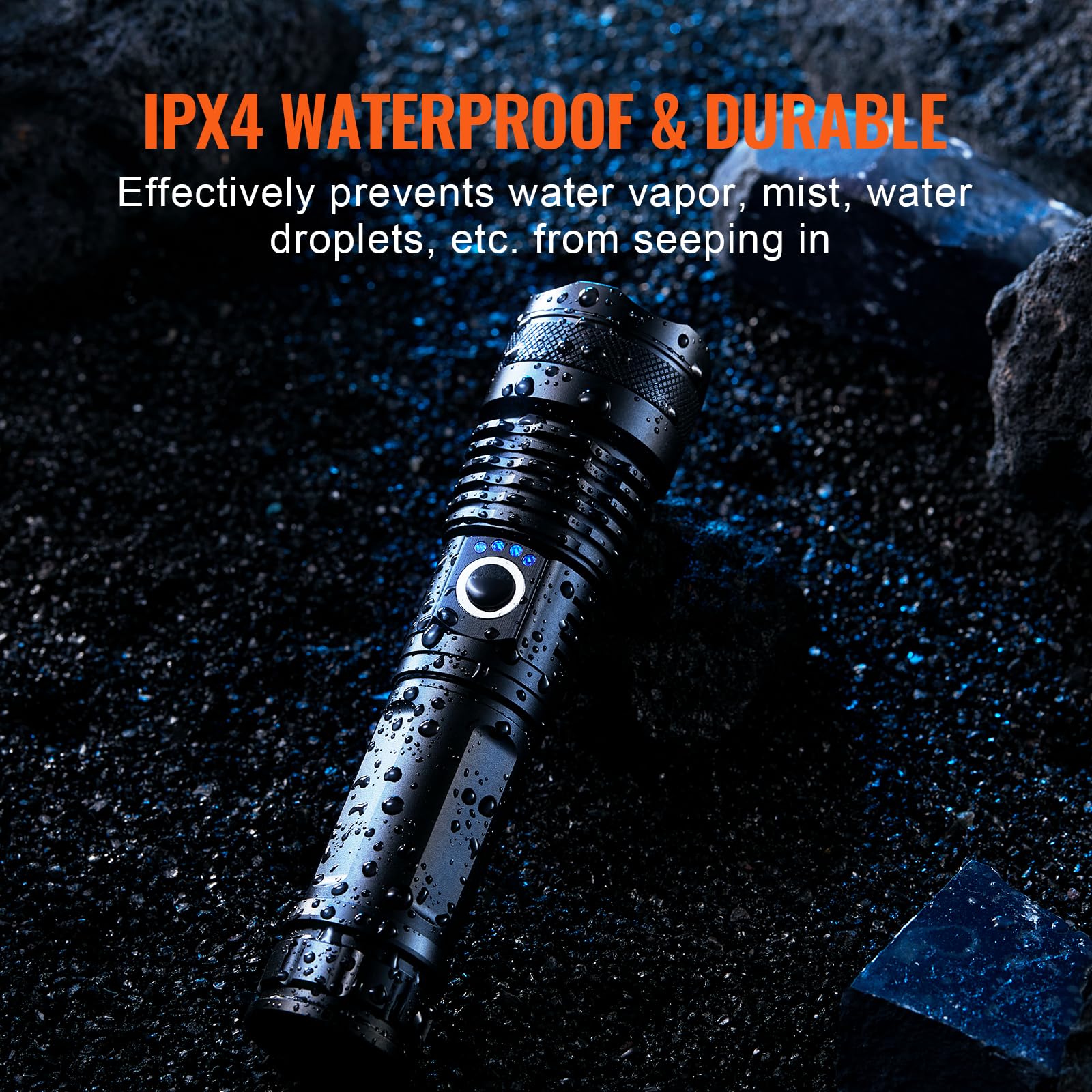 Vevor 10000 Lumen High Lumens Flashlight, 5 Lighting Modes Rechargeable, Ipx4 Led Waterproof Flashlight, Powerful Aluminum Alloy Handheld Flashlight For Camping Hiking Biking Fishing Night Running