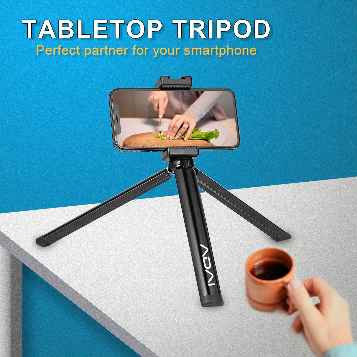 Adai Mini Tripod Selfie Tripod Desktop Phone Stand Set Top With 1/4 Inches Screw And Phone Clamp Compact Tripod For Smooth 4,Osmo Mobile,Vimble 2,Gimbal Handle Grip Stabilizer And All Cameras