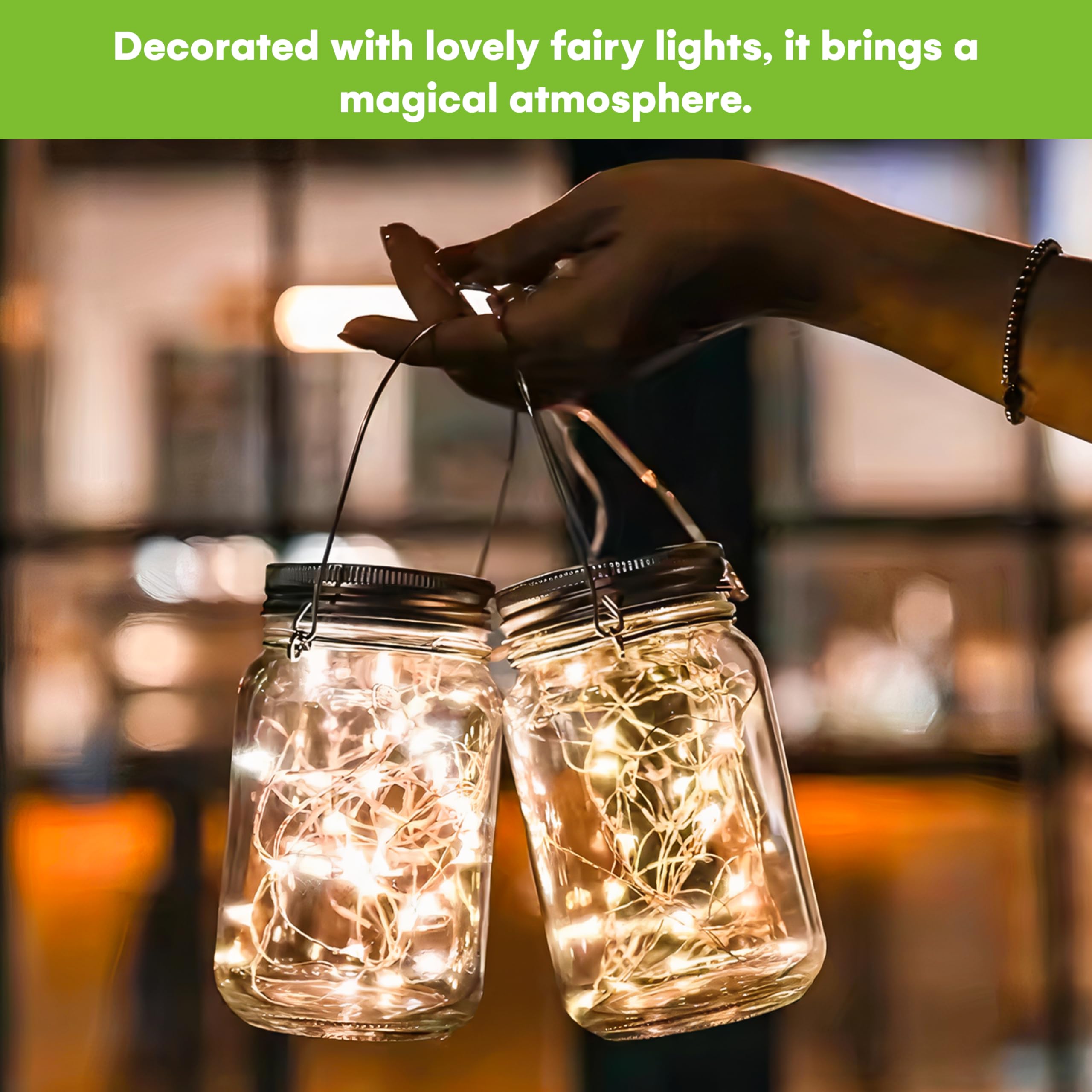 Steadydoggie Solar Mason Jar Lights - Set Of 2 Magical Patio Lights In Glass Lanterns - Hang Them Anywhere Outdoors For Enchanting Illumination - Waterproof And Decorative - 5.2" X 3"