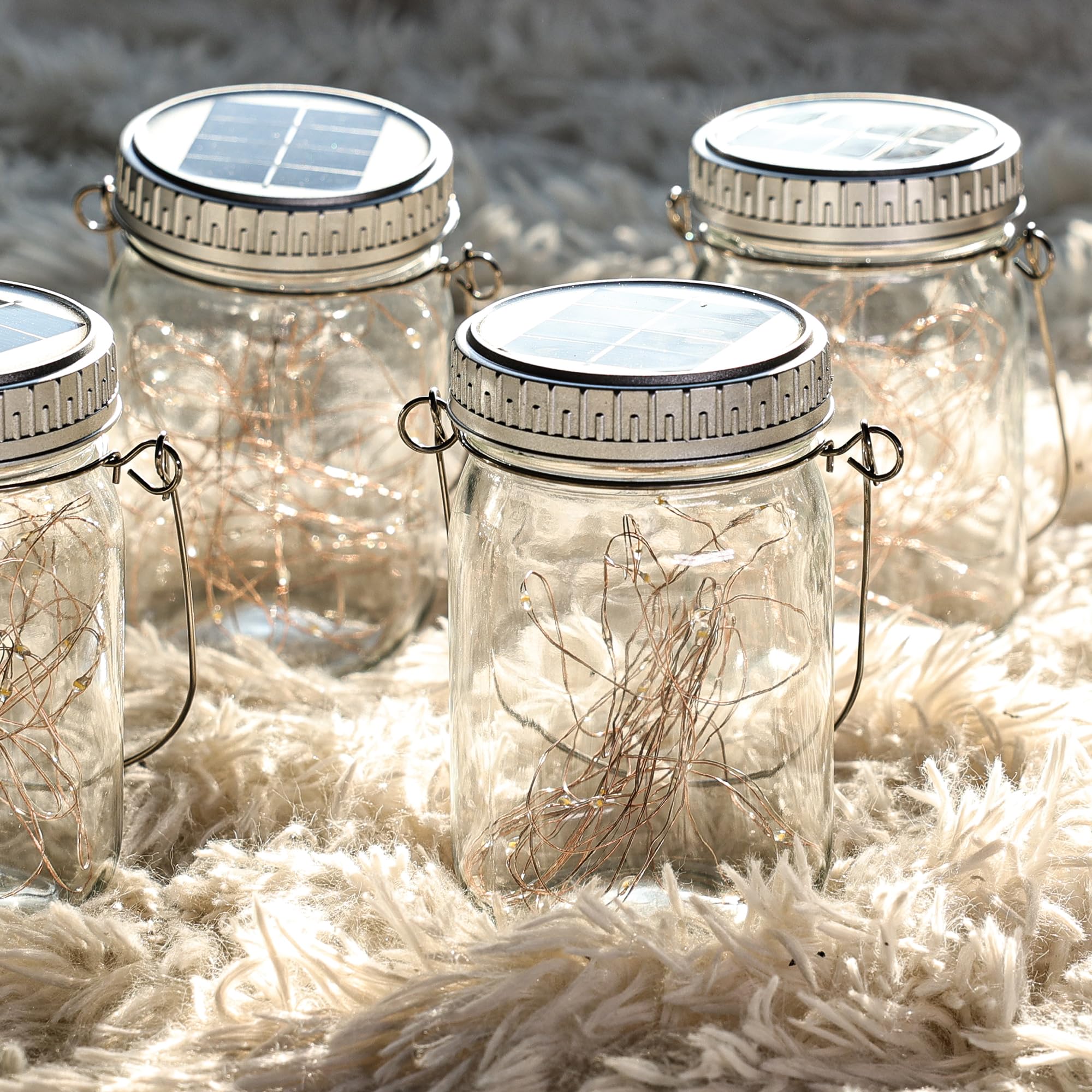 Cooo Solar Mason Jar Lid With 30 Led Firefly Light – 215% Larger Solar Panel, Waterproof Anti-Rust Cover, Fits Standard Mouth (Jar&Handle Not Included), For Patio Garden Lanterns
