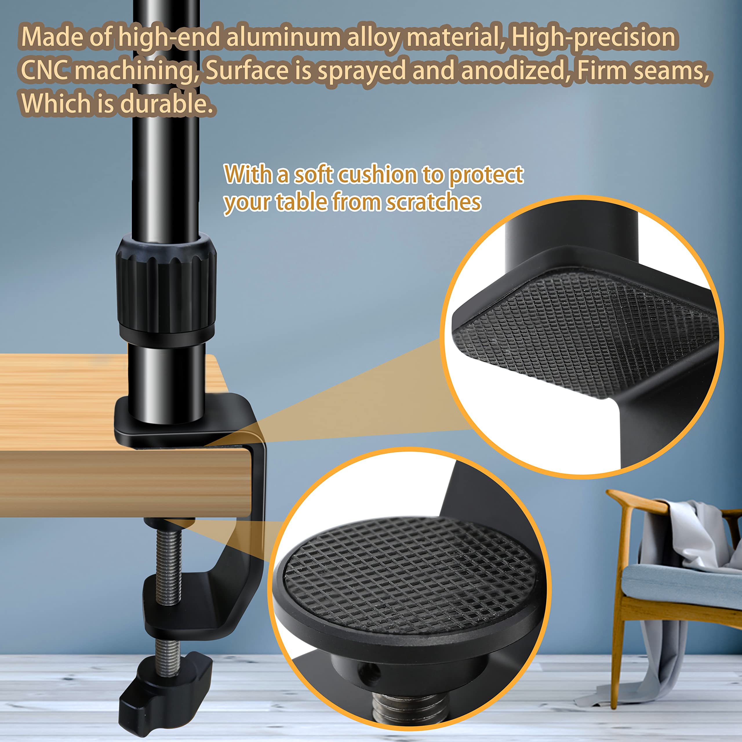 Dnsbabi Overhead Camera Mount Desk Stand, Bearing 18Lb, Base& Top 360° Adjustable, With 1/4“ 3/8" 5/8" Screw, 3-Section Flexible Articulating Metal Arm For Dslr Camera/Webcam