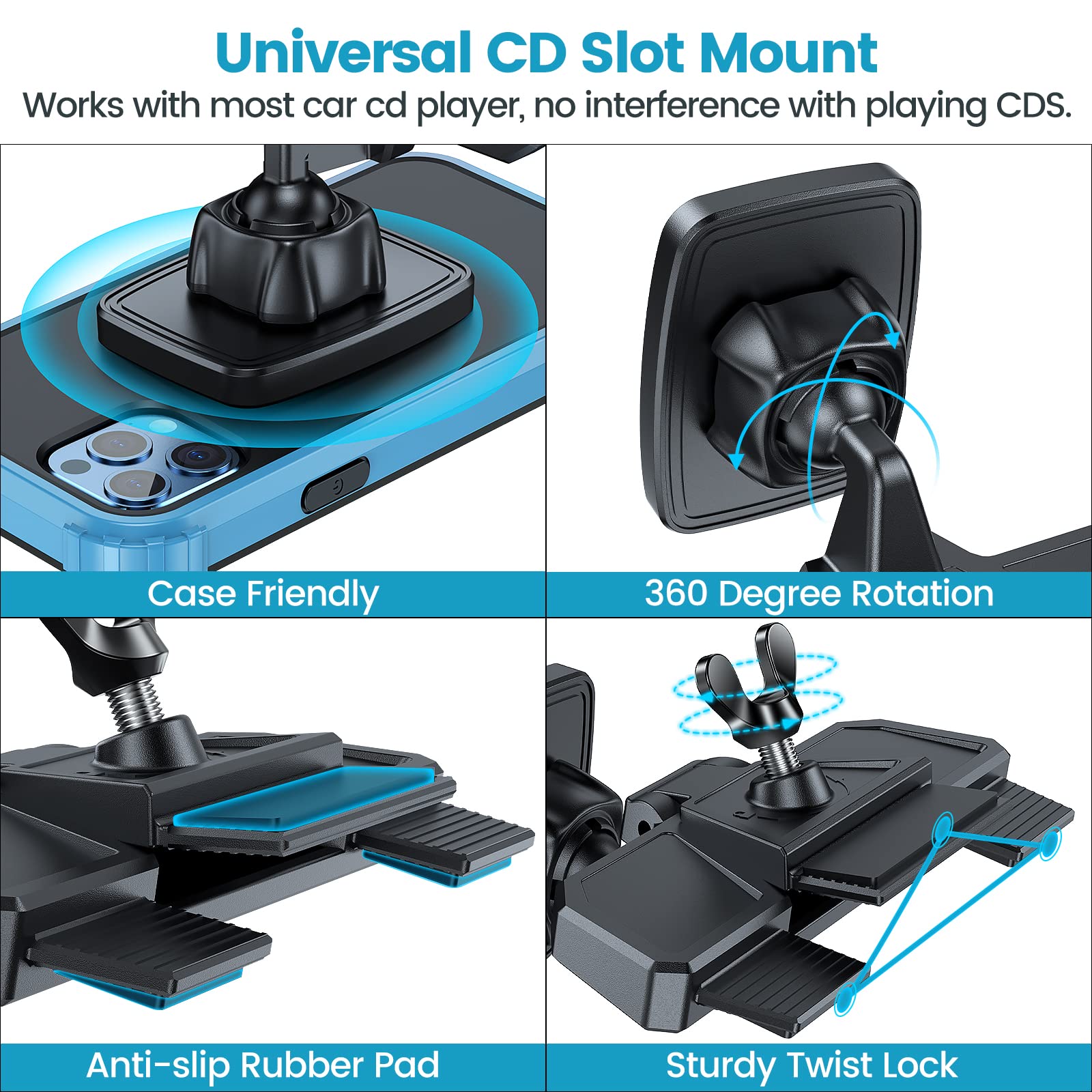 Apps2Car Magnetic Cd Phone Holder For Car, Anti Shake Magnet Cd Slot Phone Mount, Car Truck Accessories, Compatible With Iphone, Samsung & All Cellphones, For Smartphone Mobile