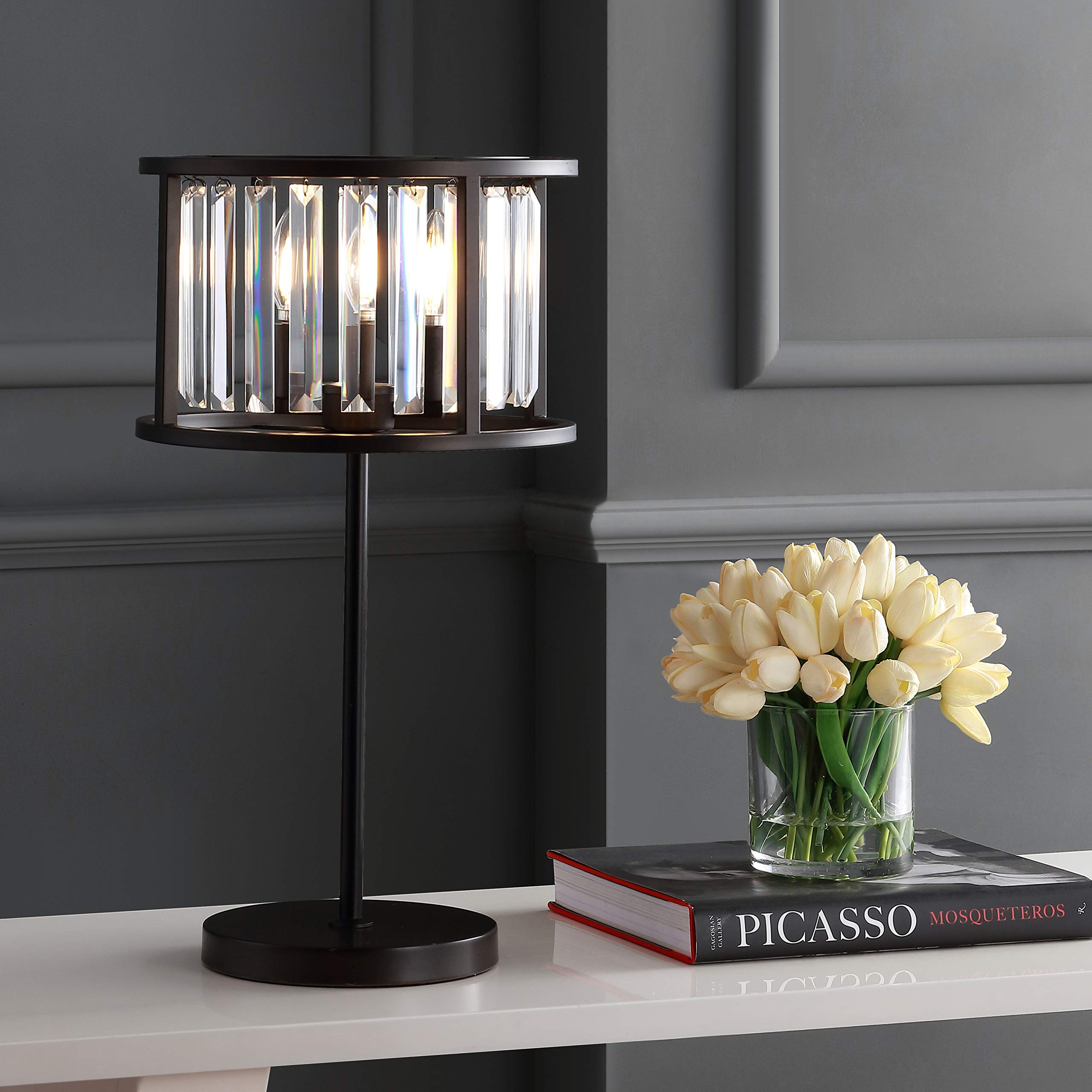 Jonathan Y Jyl9053A Bevin 21.5" Metal/Crystal Led Table Lamp Traditional Bedside Desk Nightstand Lamp For Bedroom Living Room Office College Bookcase Led Bulbs Included, Oil Rubbed Bronze/Crystal