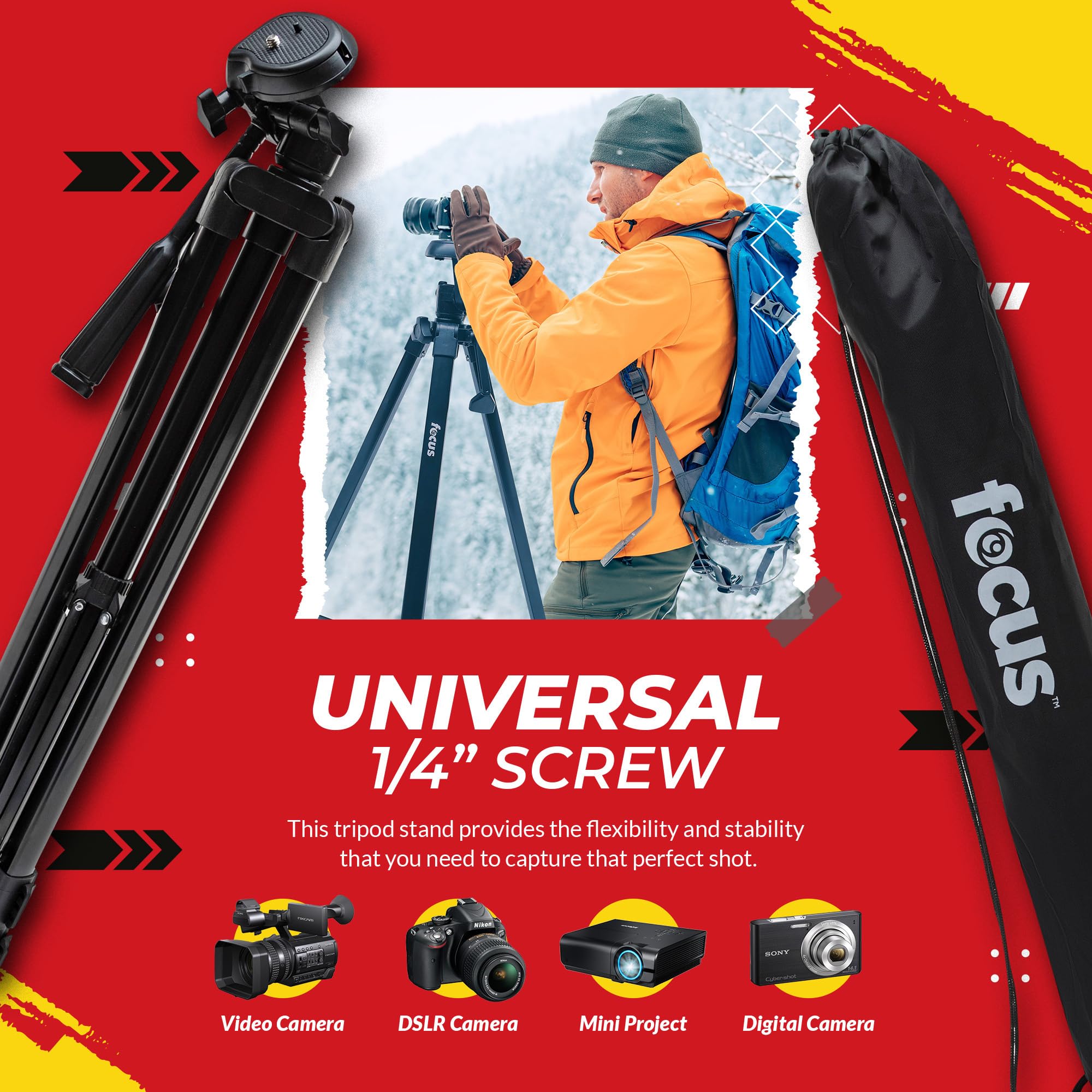Dolica Focus Camera Travel Dslr Camera Tripod Stand With 64Gb Sd Card, And Card Reader (3 Items)