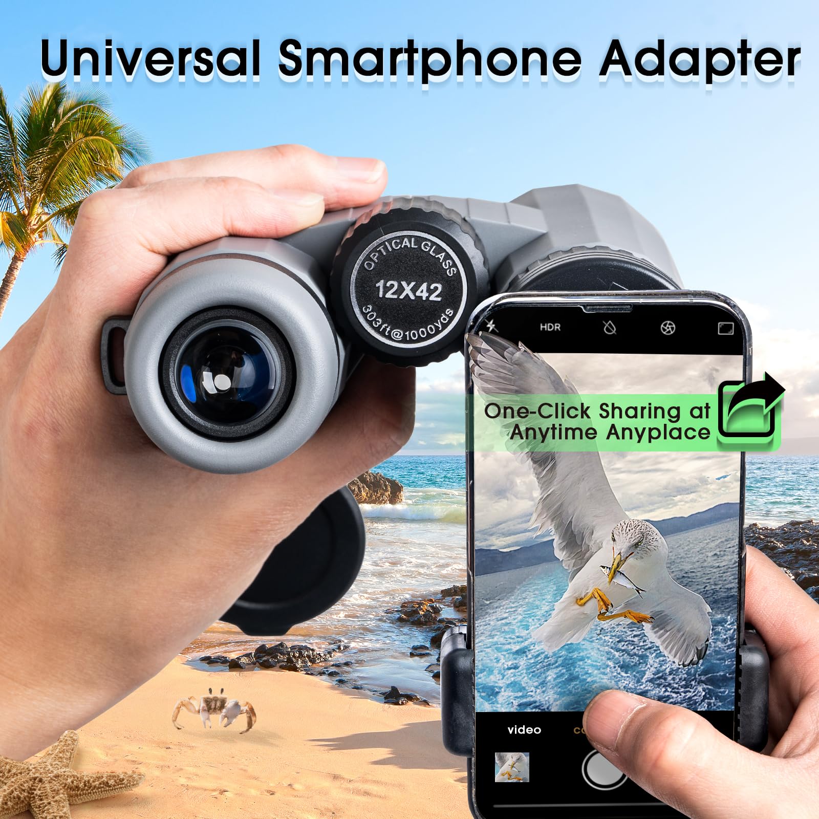Yuanzimoo 12X42 Binoculars For Adults High Powered Binoculars Waterproof Compact Binoculars With Low Light Night Vision For Hunting Outdoor Sports Concerts Bird Watching Grey