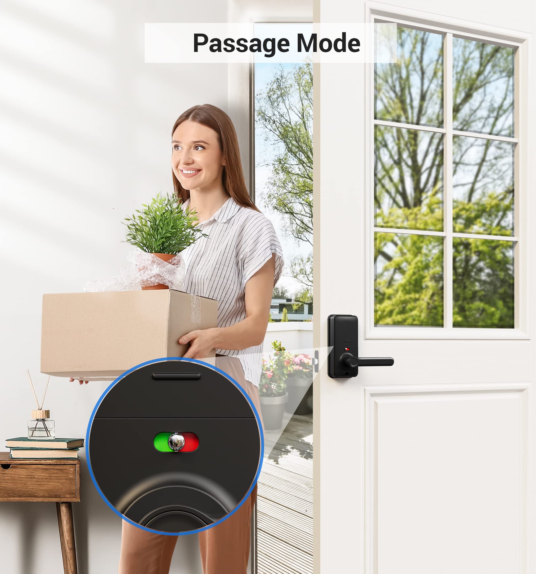 Veise Rz09 Smart Lock, 7-In-1 Keyless Entry With Handle Set, App Control Fingerprint Deadbolt For Front Door, Electronic Digital Locks With Keypad, Matte Black