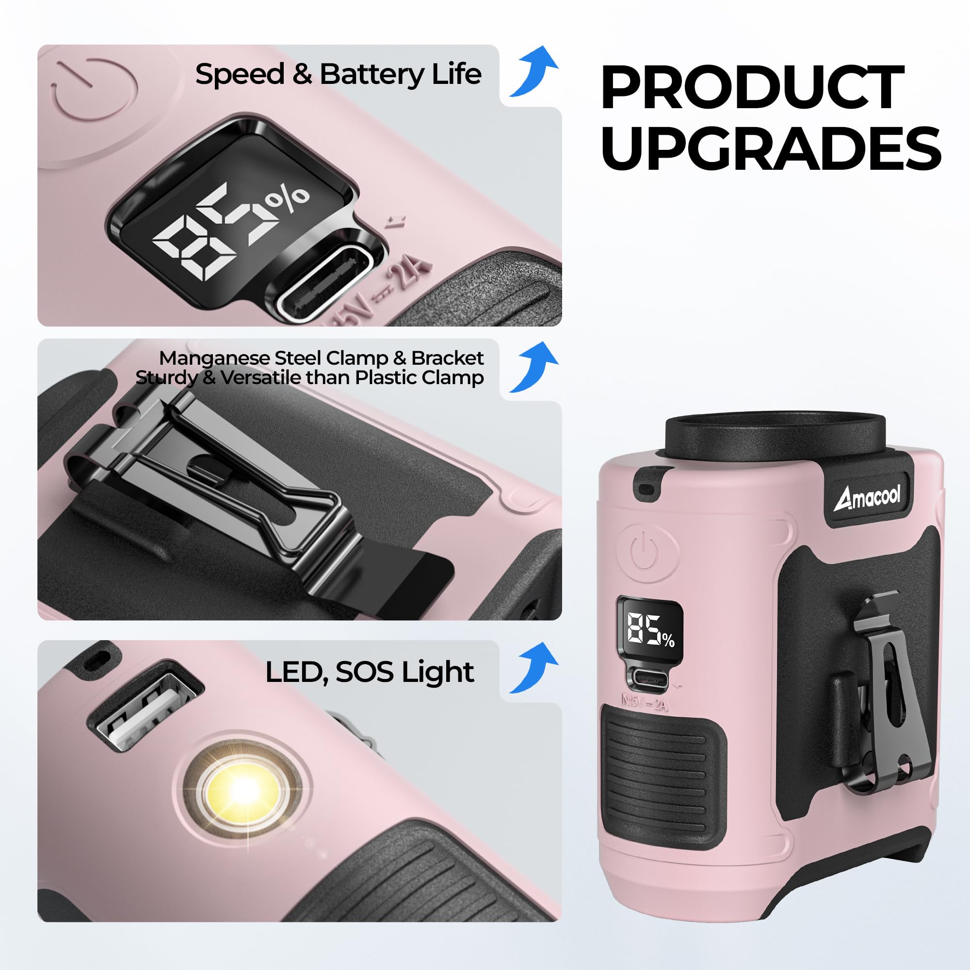 Wearable Amacool waist fan, clip-on with 10000mAh battery and up to 40 hours of runtime for portable comfort