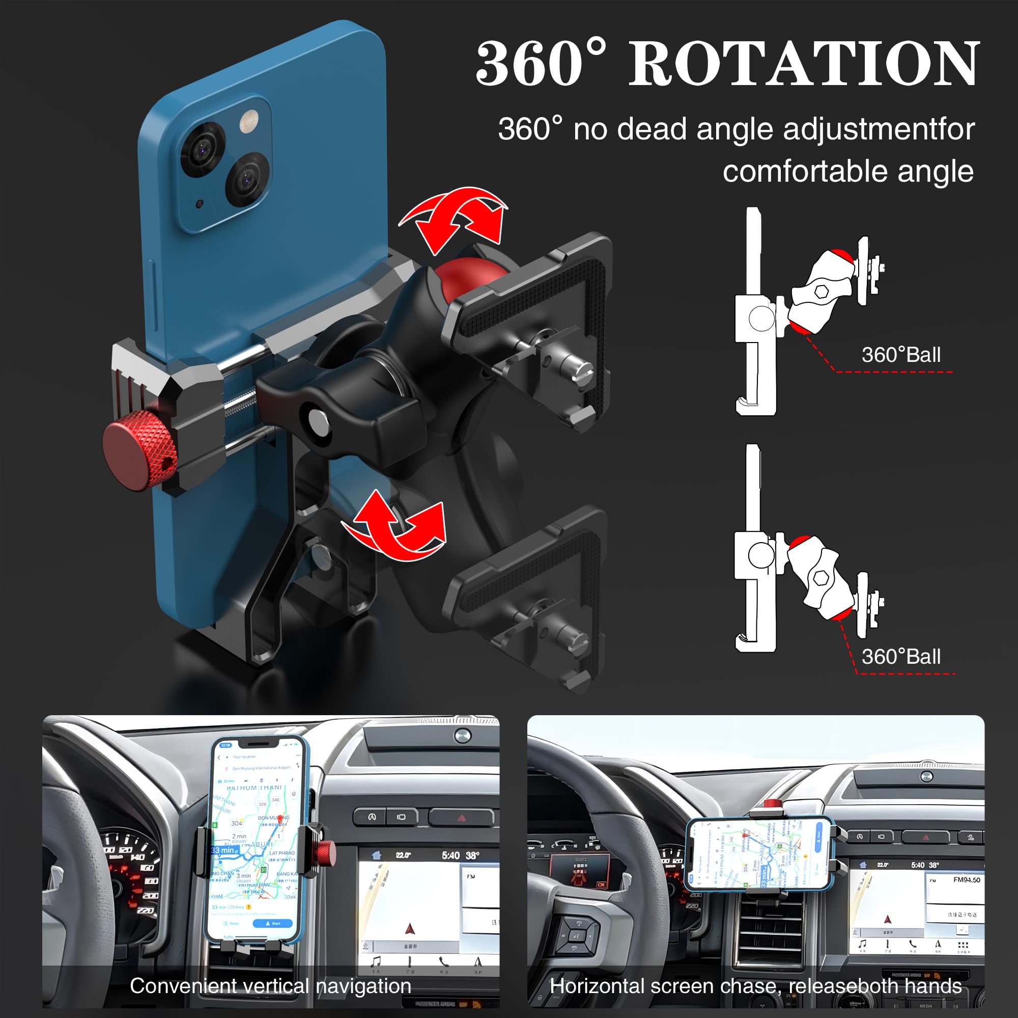 Easeord Phone Mount Compatible With Ford F-150 2015-2020, Expedition 2018-, Super Duty 2017-, 360 Rotation Aluminum F150 Vent Cell Phone Holder For All Phone Iphone Android Smartphone