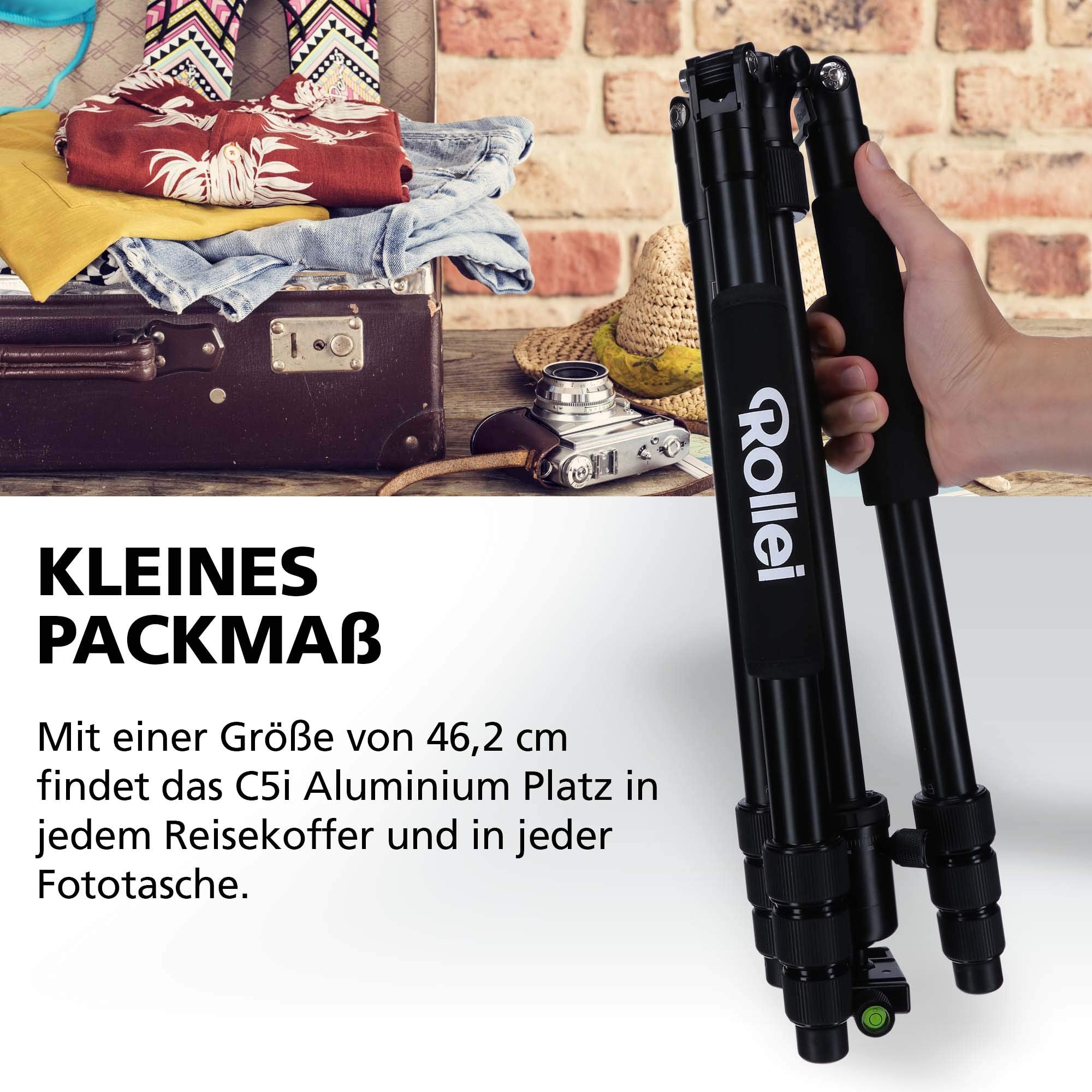 Rollei C5I - Aluminum Tripod With Panoramic Ball Head - Arca Swiss Compatible - Max. Load 8 Kg - Black