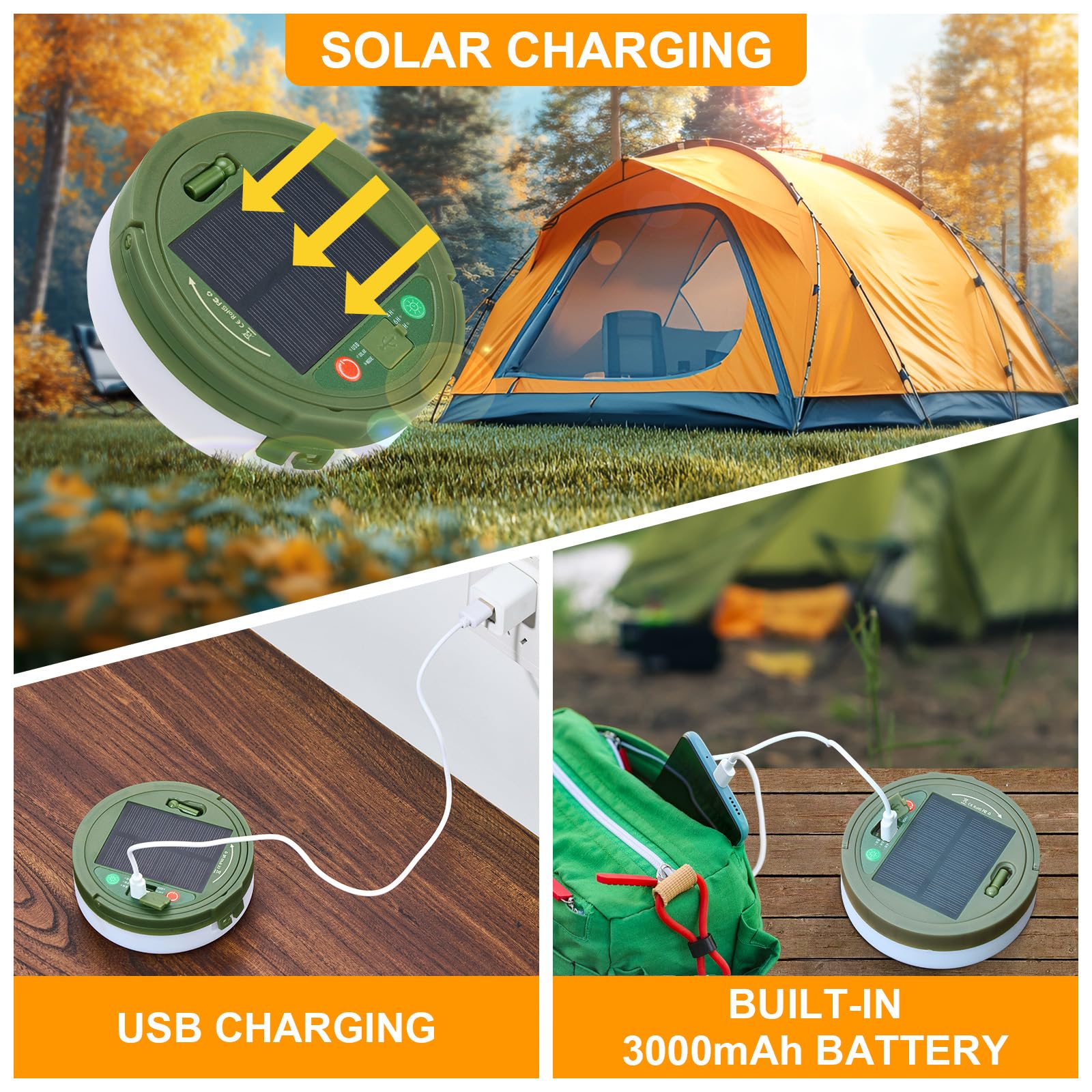 Inktrail Solar Camping String Lights, 4 In 1 Quick Storage 33Ft Rechargeable Tent Lights With 8 Lighting Modes, Hanging Waterproof Portable Retractable Led Lamp For Outdoor, Patio, Rv, Awning, Garden, Party