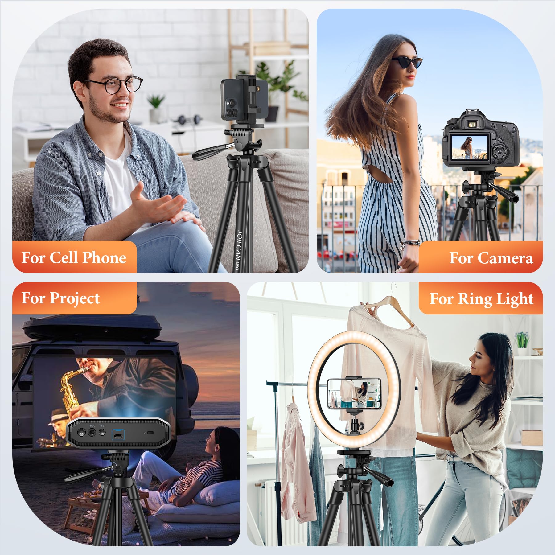 Joilcan 82” Cell Phone Camera Tripod With Flexible Gooseneck Remote Phone Holder, Travel Tripod For Video Recording Vlog Photo, Lightweight Aluminum Phone Tripods