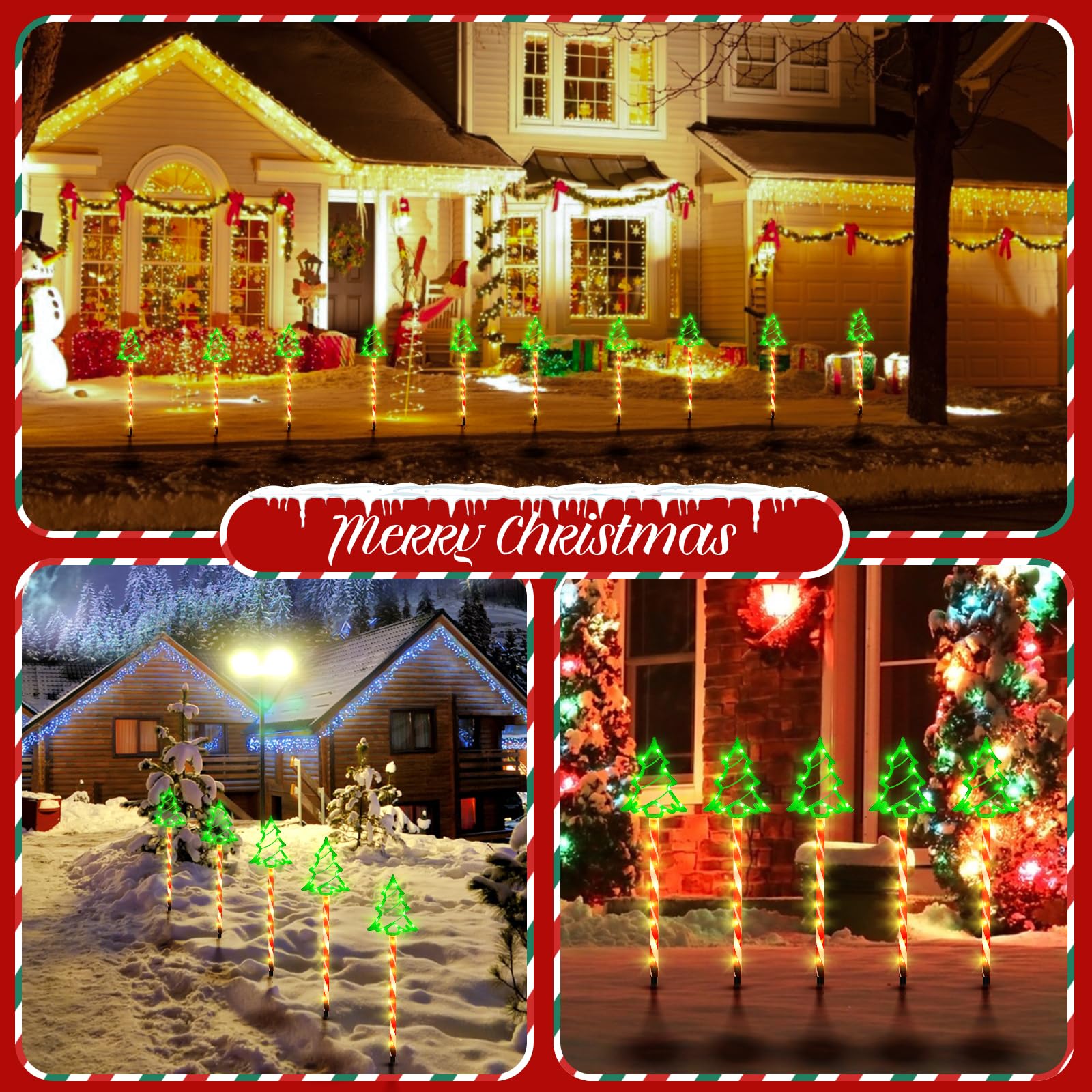 Rjzz Solar Christmas Lights 5 Pack Solar Outdoor Christmas Tree With 8 Lighting Modes Christmas Pathway Lights Walkway Christmas Lights Ip65 Waterproof Christmas Outdoor Decorations For Yard Garden Sideway