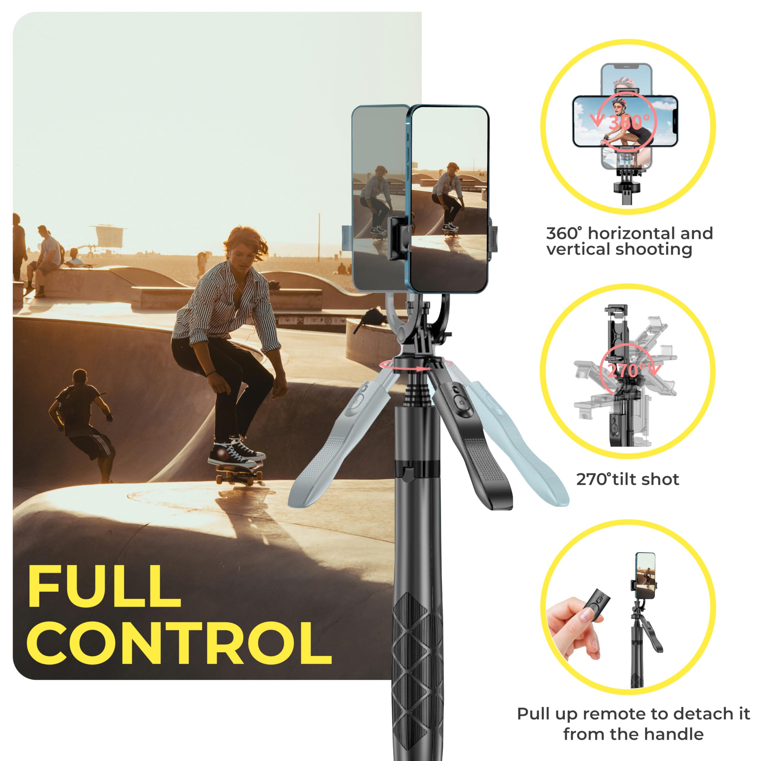 Ezigo Phone Tripod 62" Selfie Stick For Iphone With Remote And 3W Led Light, Universal Mount, Phone Stand For Recording & Streaming, Tripod For Iphone & Android Phone & Gopro