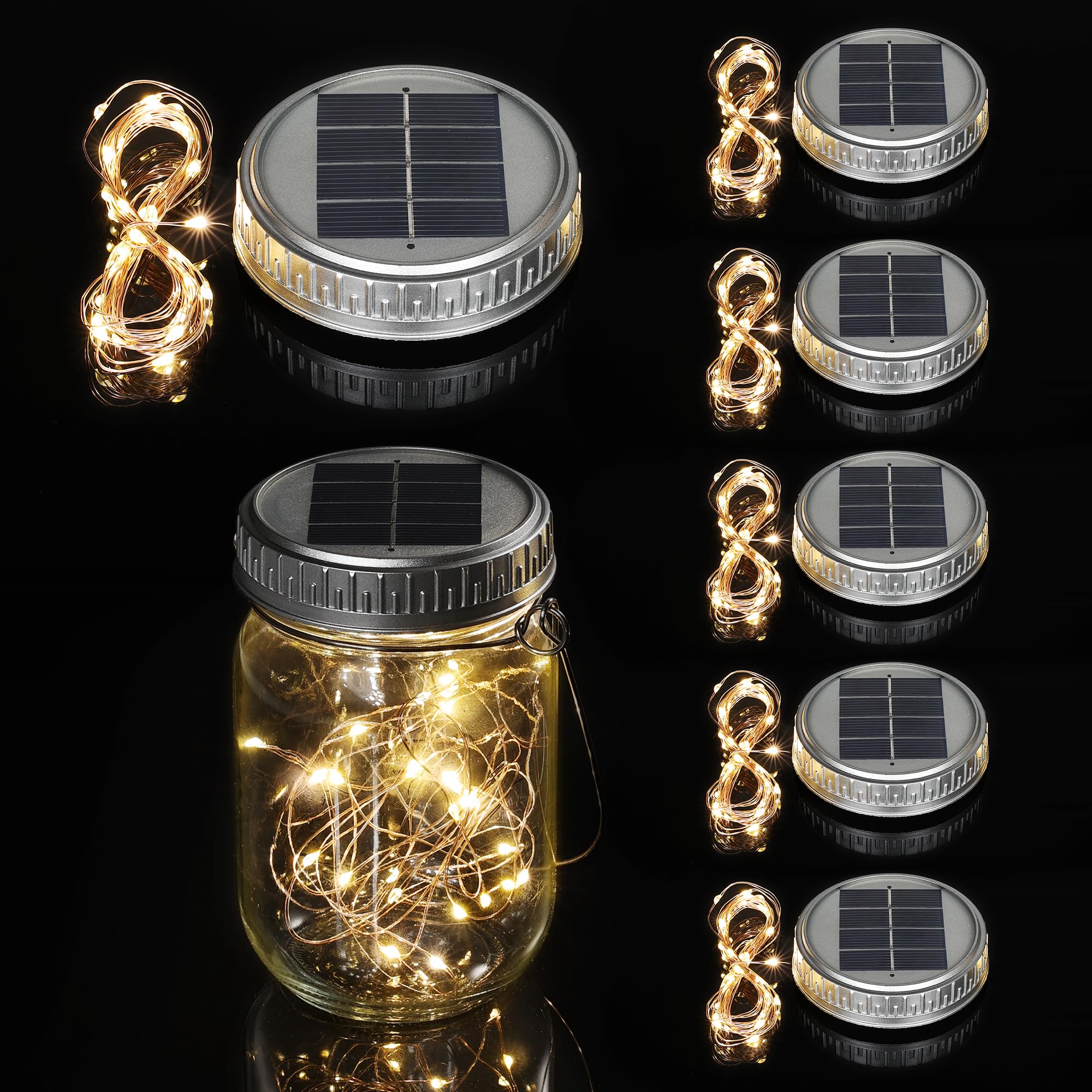 Cooo Solar Mason Jar Lid With 30 Led Firefly Light – 215% Larger Solar Panel, Waterproof Anti-Rust Cover, Fits Standard Mouth (Jar&Handle Not Included), For Patio Garden Lanterns