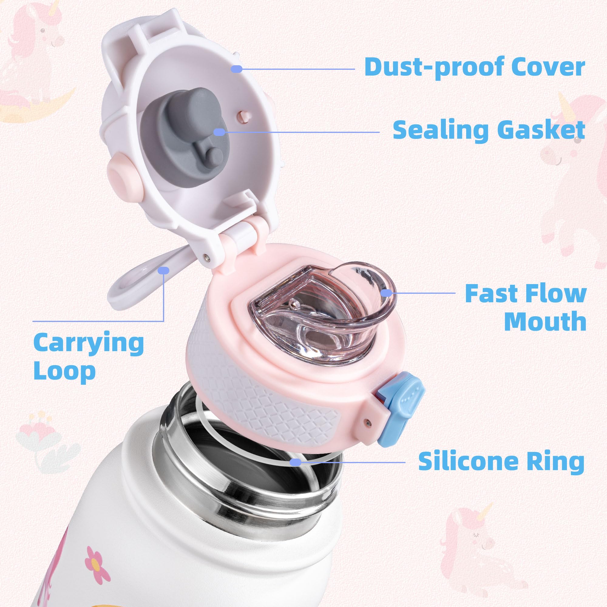 Oldley Kids Water Bottle 12Oz Insulated Water Bottle, Double Wall Stainless Steel Vacuum Bottle