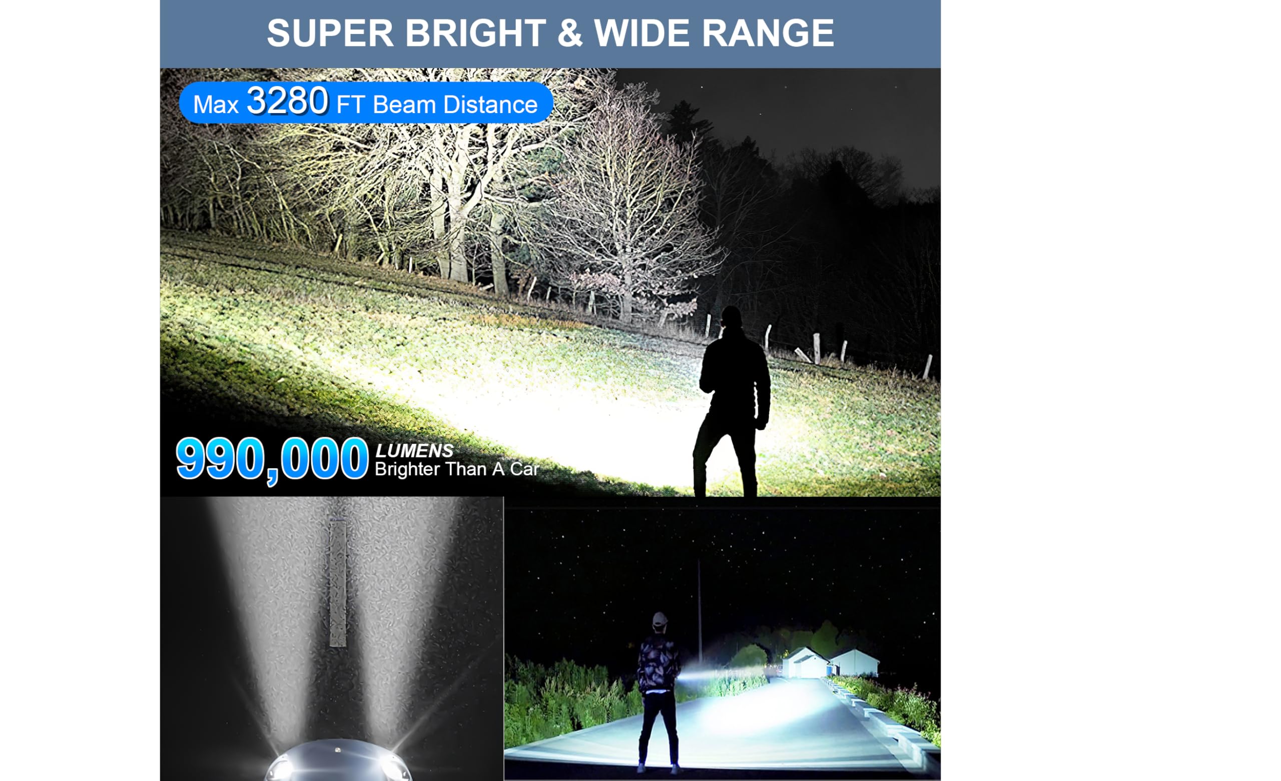 Taoquwe Flashlights High Lumens Led Rechargeable, 990,000 Lumen Super Bright Flashlight High Power Usb Flash Light,Waterproof Handheld Led Flashlight For Camping Hiking