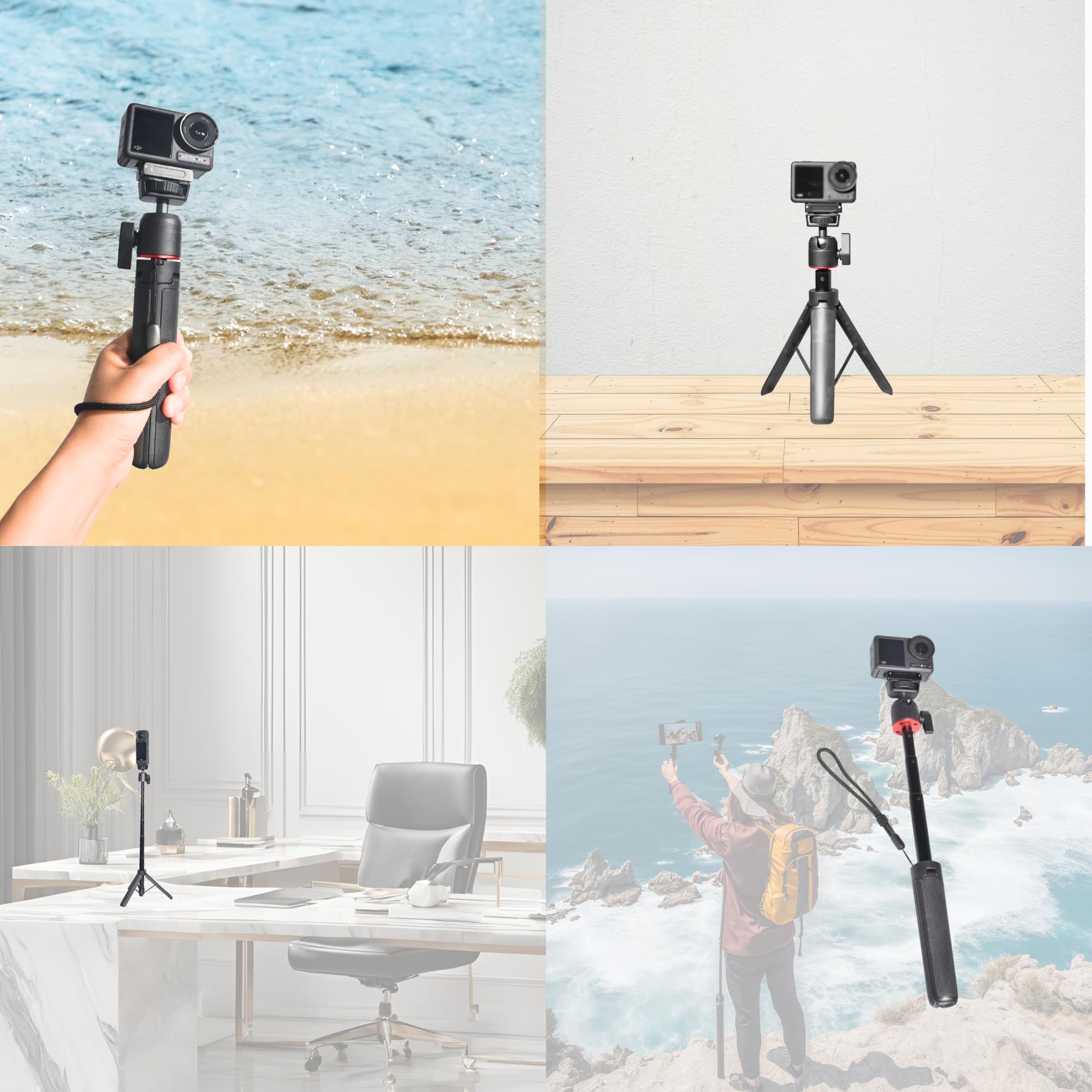 Fotoleey Mini Tripod For Dji Osmo Action 5 Pro/Action 4, 20-55Cm Extendable Holder With Ball Head Mount Compatible With Insta360, Go Pro, Vlogging Live Streaming Camera Stand