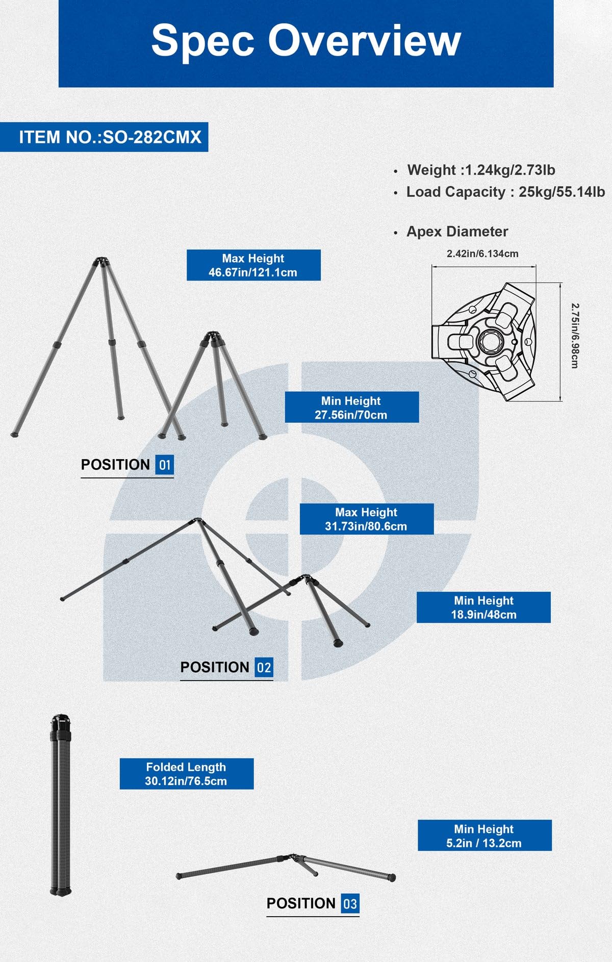 Leofoto So-282Cmx (Short) Inverted Outdoors Series Carbon Fiber Tripod With Fixed Apex/Platform