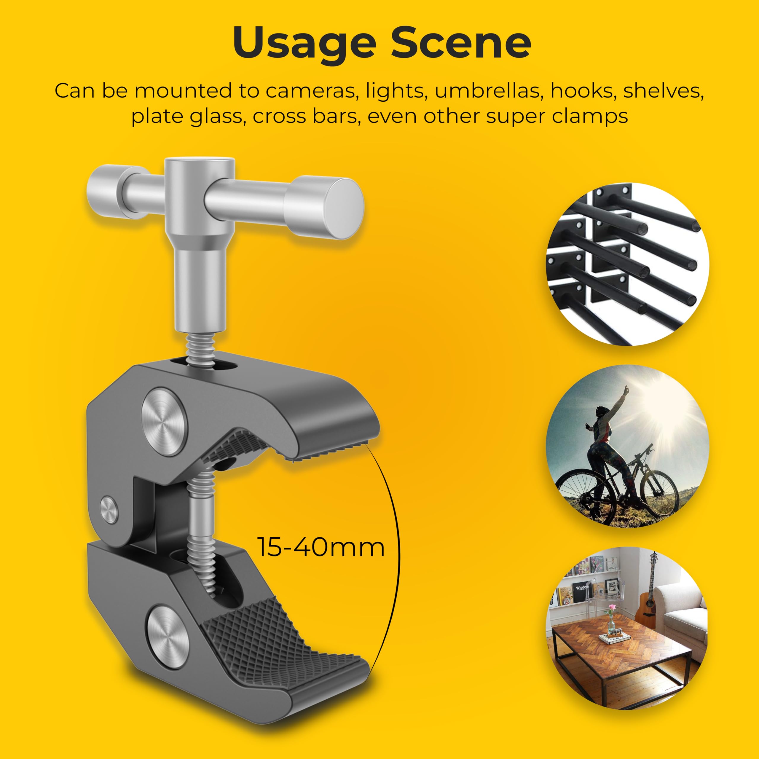 Reflex Camera Super Clamp With 1/4" And 3/8" Thread Ideal Magic Arm Clamp With Rotary Handle For Photography, Tripod, Lights, Umberellas, Dslr Cameras, Shelves, Rods, Light Stands - Fully Adjustable
