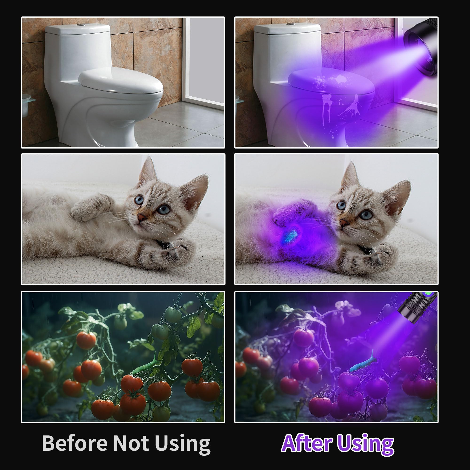 Vmtenmv Uv Flashlight Black Light Usb Rechargeable 395Nm Blacklight Mini, Woods Lamp Portable Handheld Powerful Led Ultraviolet Lights Flashlights, Focus Adjustable For Resin Curing, Pet Urine Detection