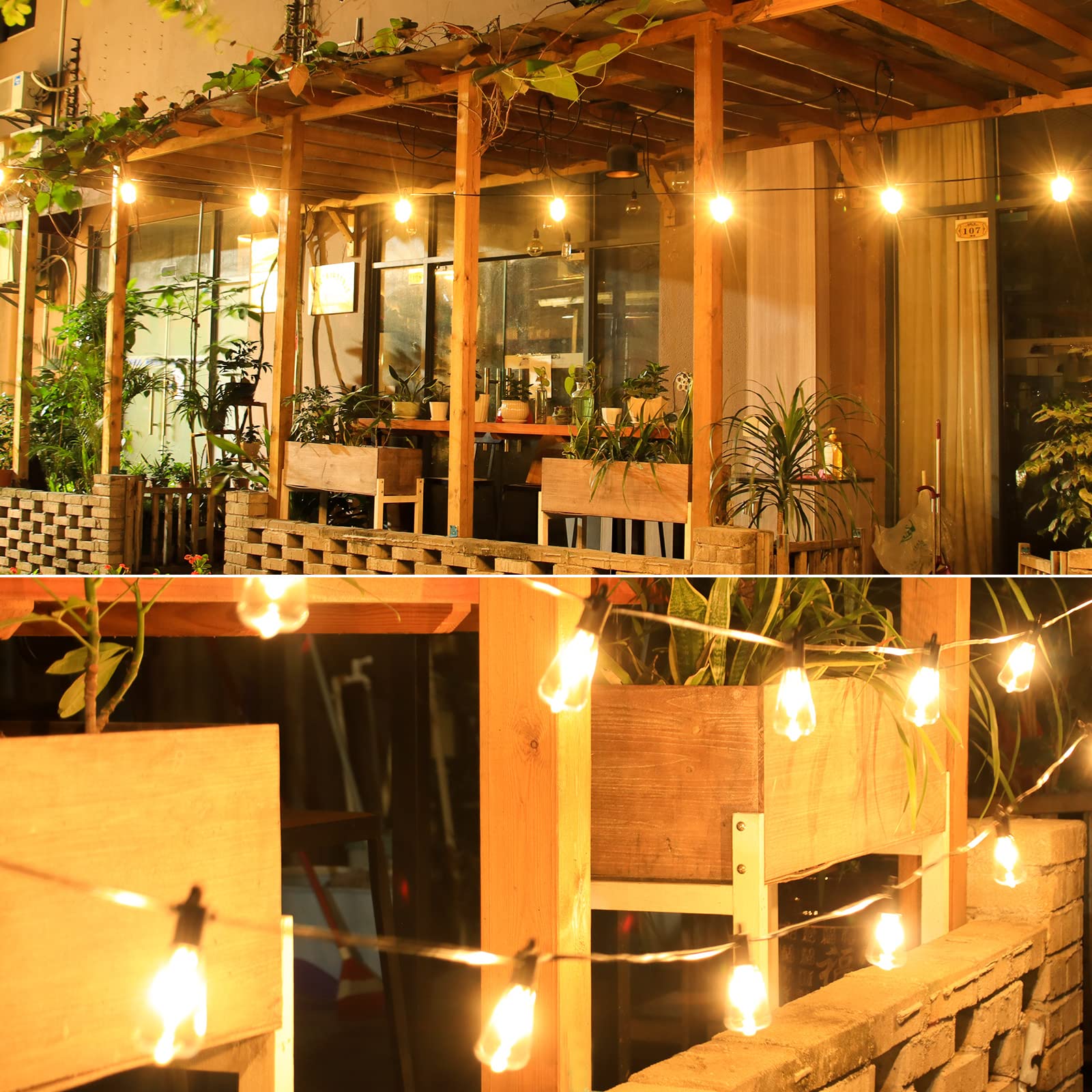 Zuske 100Ft Outdoor String Lights, Led Patio Lights With 50+3 St38 Vintage Edison Shatterproof Bulbs, Ip65 Weatherproof Outside Hanging Lights For Backyard Bistro Cafe Garden(50Ftx2)