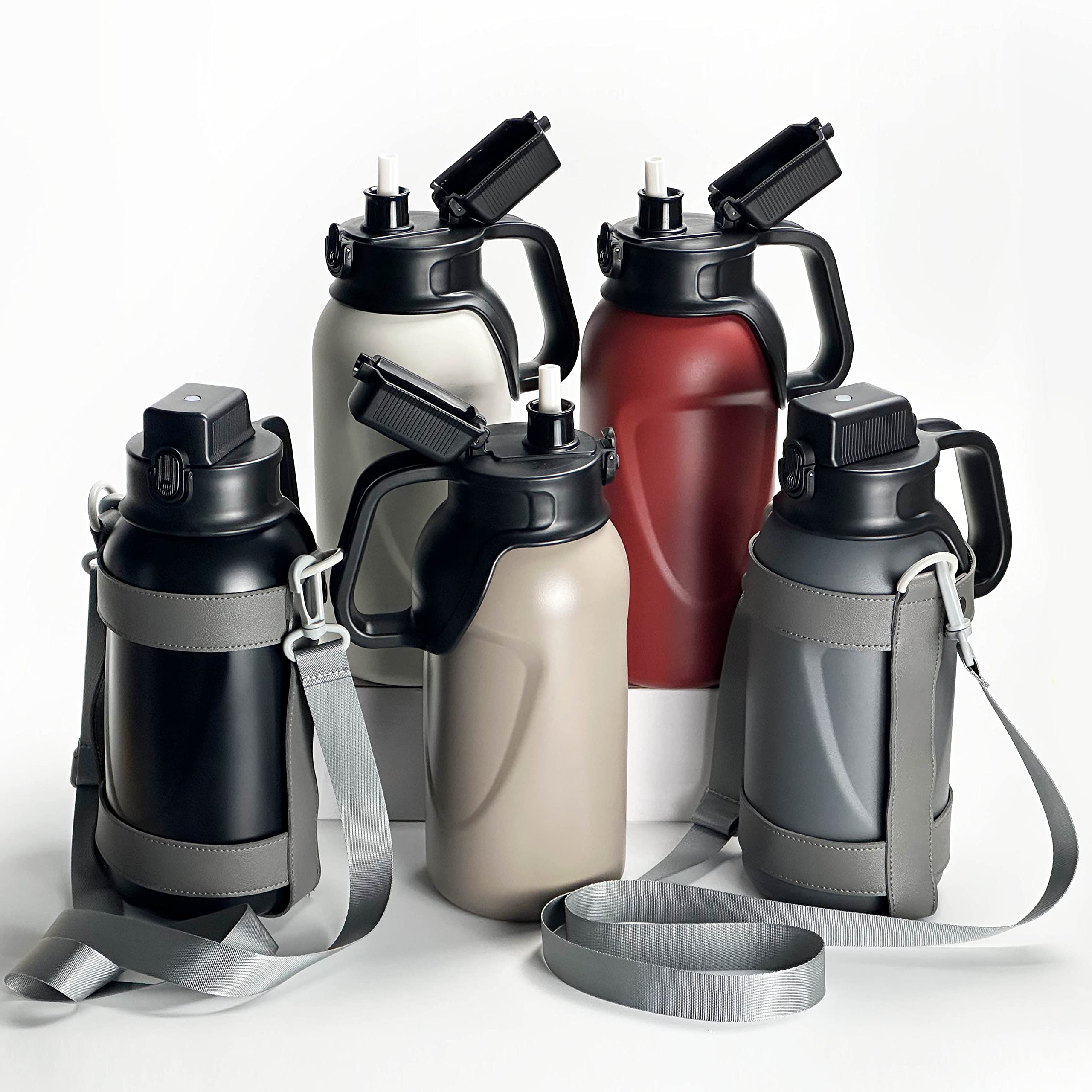 46Oz 1.3L Double Wall Stainless Steel Vacuum Insulated Water Bottles With Straw And Adjustable