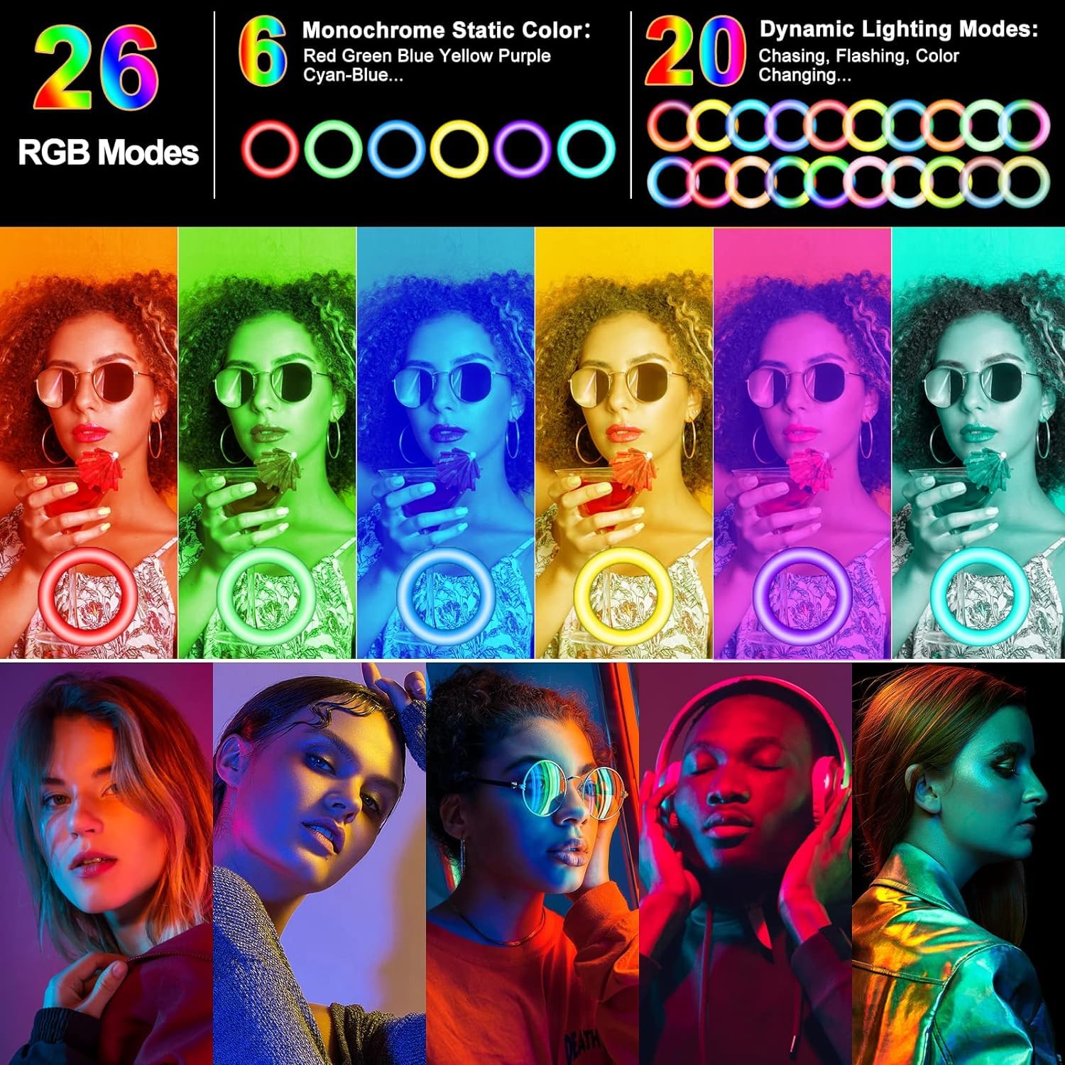 Vlogging 10.3" Selfie Ring Light With Stand And Phone Holder, Desk Tripod, 29 Rgb Lighting Modes, Remote For Iphone &Android Camera. Led Halo Light For Photo, Video Recording, Tiktok. Circle Ringlight Dimmable
