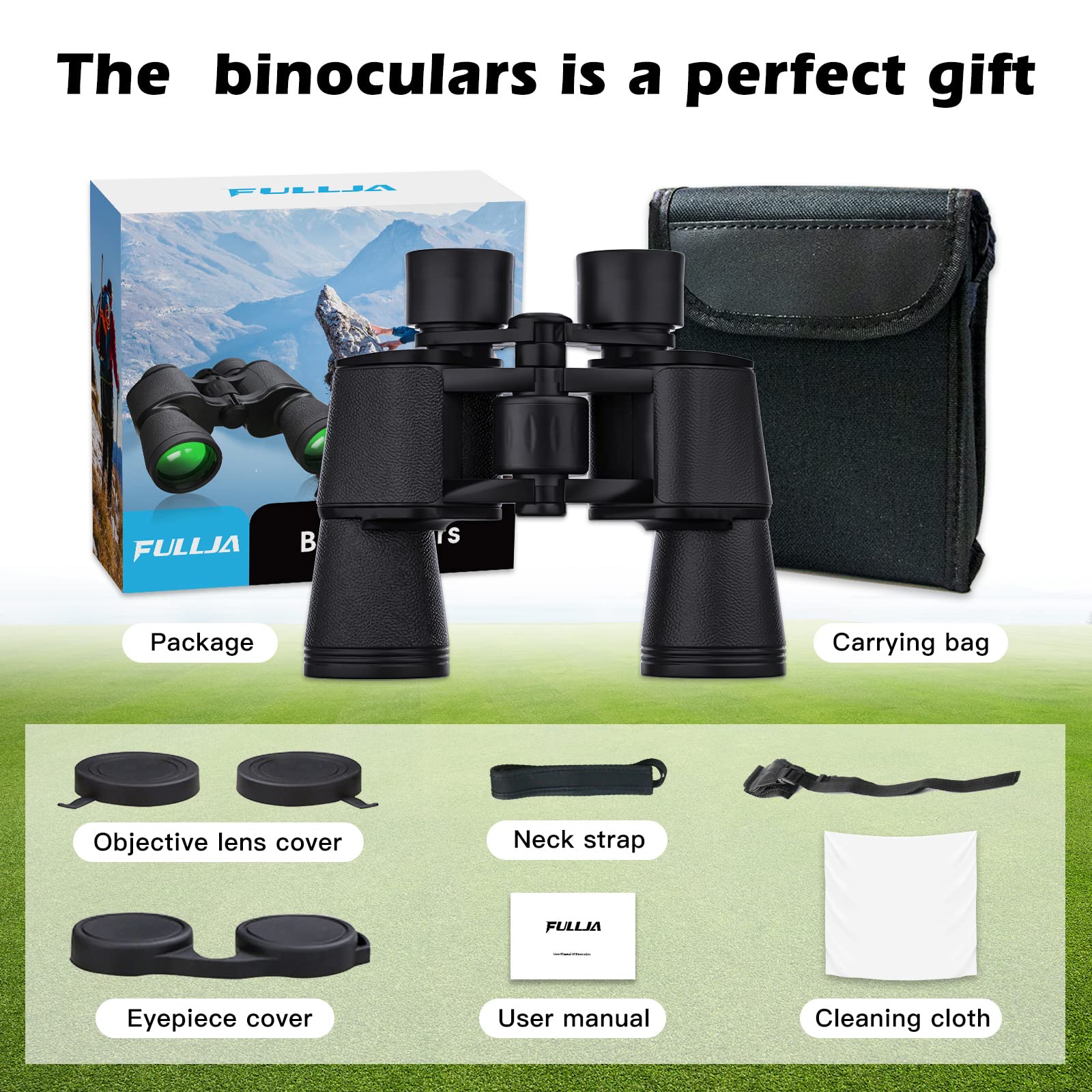 Fullja 20X50 High Power Waterproof Binoculars For Men- Adult Binoculars For Hunting With Low Light Night Vision, Large Eyepiece Binoculars For Bird Watching, Operas, Hiking, Outdoor Sports