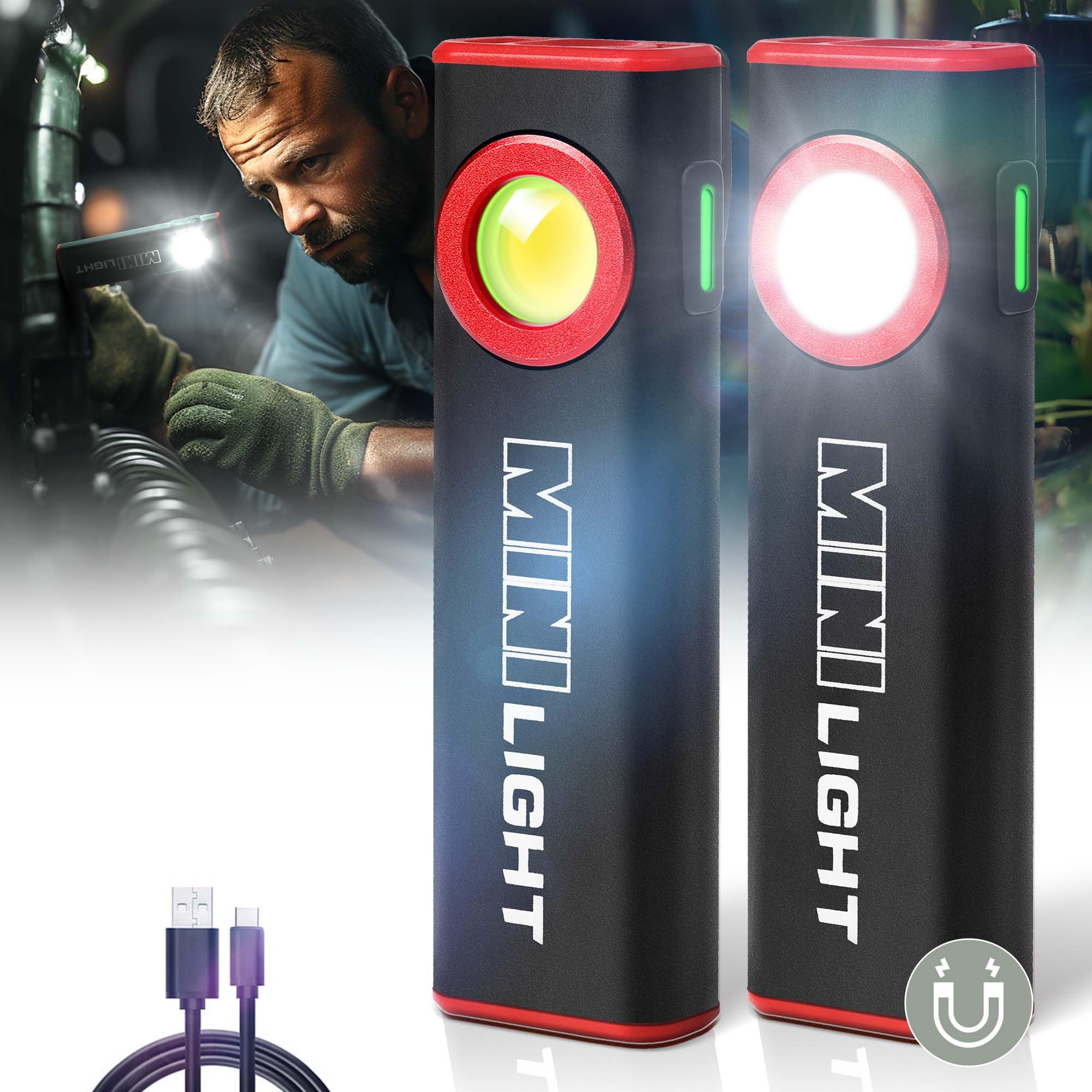 Lexall 2 Pack Led Work Light, 1600 Lumens Mini Magnetic Flat Edc Flashlight With Clip, 3 Modes Portable Ultra-Light Bright Waterproof Pocket Light For Working, Camping, Repairing, Emergencies
