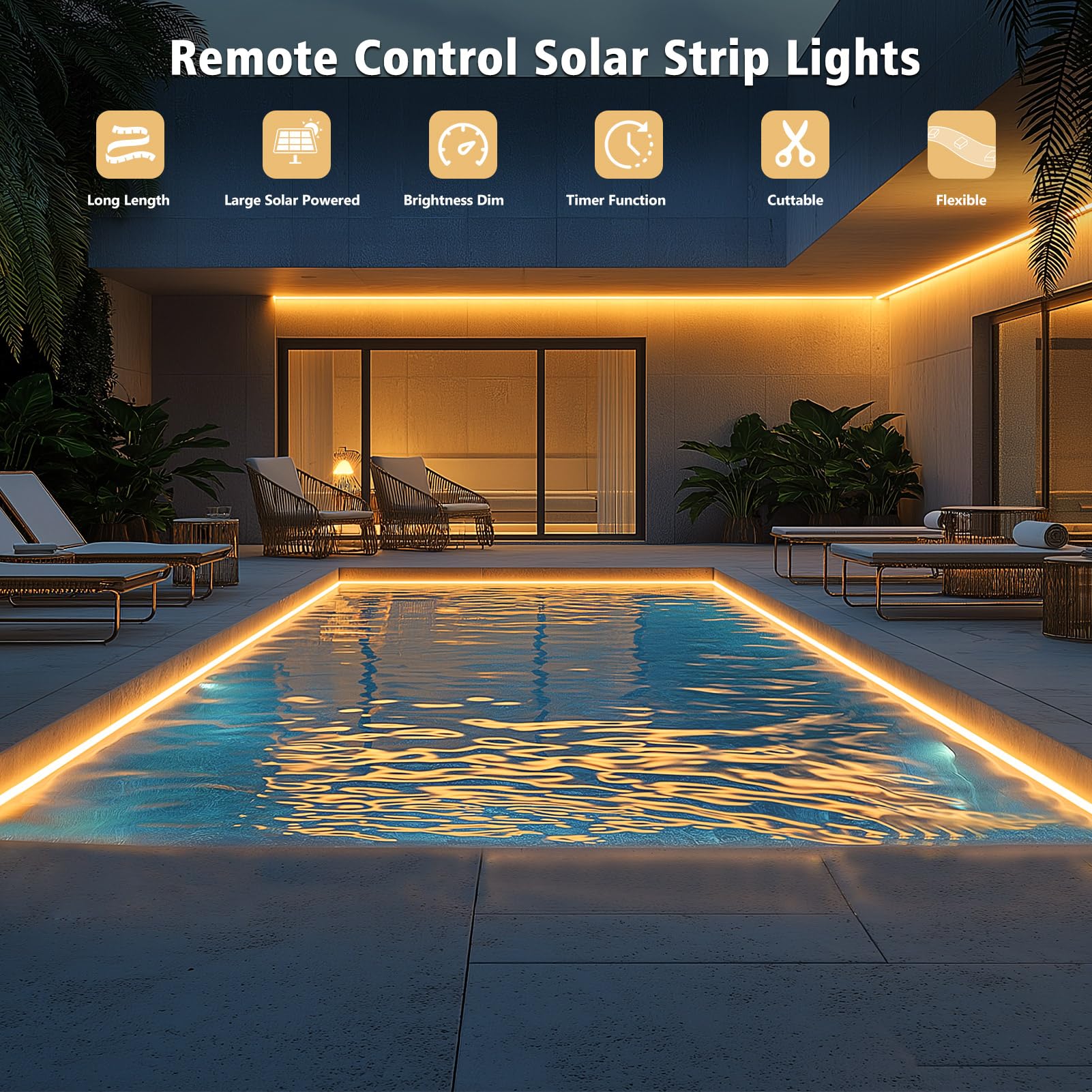 Dbfairy 50Ft Solar Led Strip Lights Outdoor, Large Capacity Solar Powered Light Strip Auto On/Off With Remote Timer 8 Lighting Modes For Pathway Patio Pool Camping Decor, 2700K Warm White