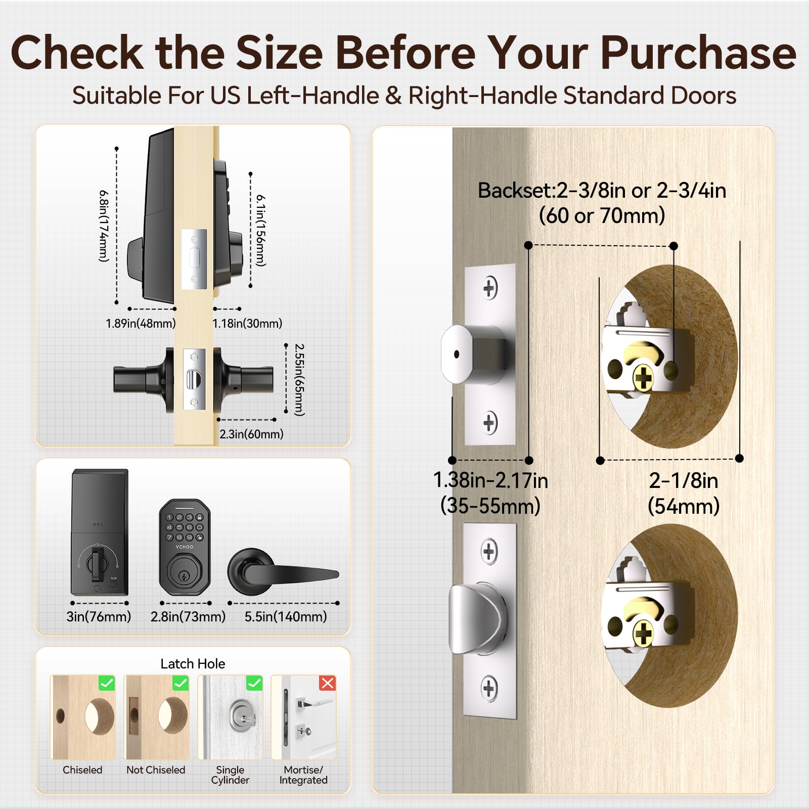 Vchoo Keyless Entry Door Lock Deadbolt With Handle Set Smart Locks For Front Door With Lever Handles Auto Locking, Anti-Peeping Password & Easy Installation For Homes Hotel Bedroom Doors Ip54