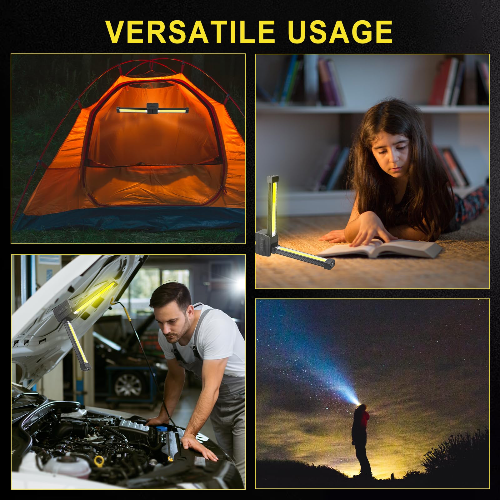 Tizee Portable Led Camping Light – 7Th Gear Dimming, Rechargeable Work Light With Magnet & Hanging Hook, For Gym Posing, Reading,Emergency Use