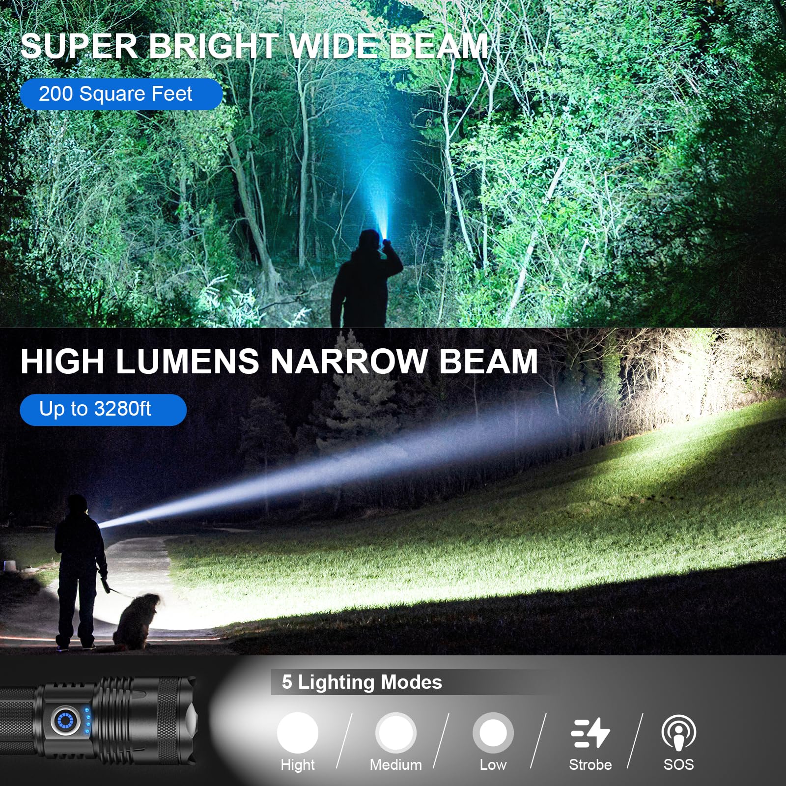 Qopoyu Led Rechargeable Flashlights High Lumens Flash Light, 990,000 Lumens Super Bright Powerful Tactical Flashlight, 5 Modes Ipx6 Waterproof Handheld Flashlights For Camping Emergencies