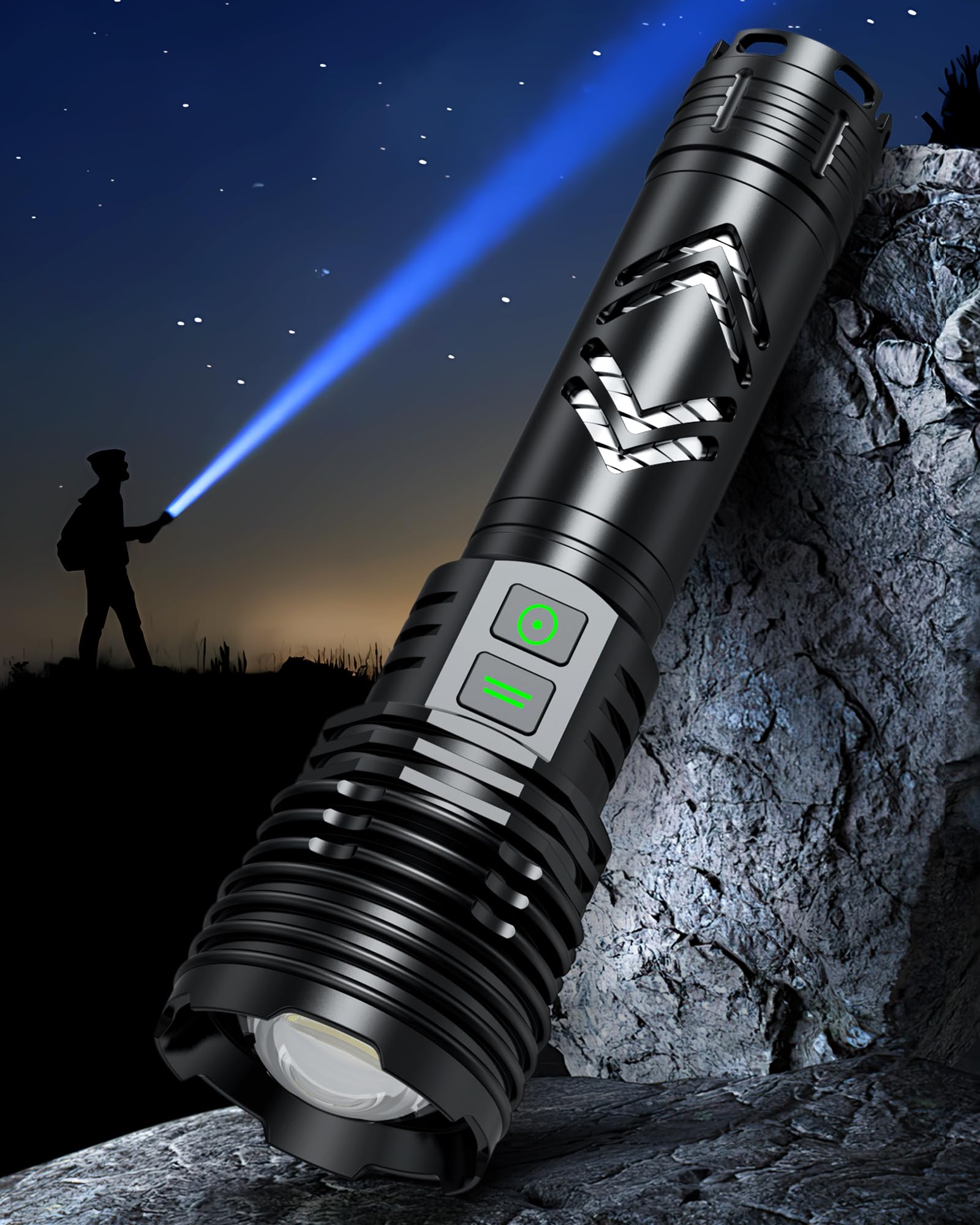 Gehavin Rechargeable Flashlights 2000 High Lumens - Super Bright Led Flashlight - Waterproof Handheld Flashlights - Zoomable 6 Modes For Emergencies Camping, Hiking, Outdoor Adventures - Edc Flashlight