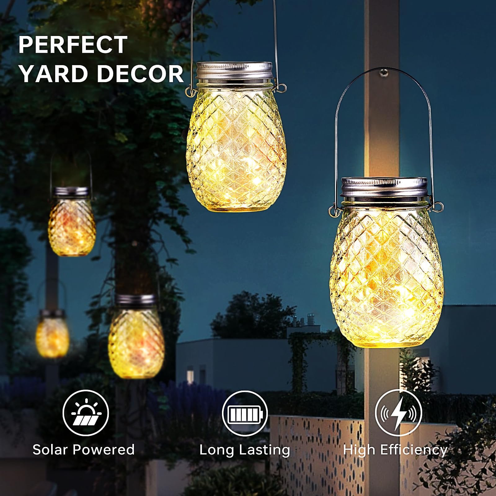 Dream Master 30 Led Hanging Solar Fairy Lights, Jars & Hangers Included, 6 Pack Waterproof Glass Mason Jar Lights Solar Powered, Ideal Outdoor Decor For Garden Patios, Yards, And Lawns, Warm White