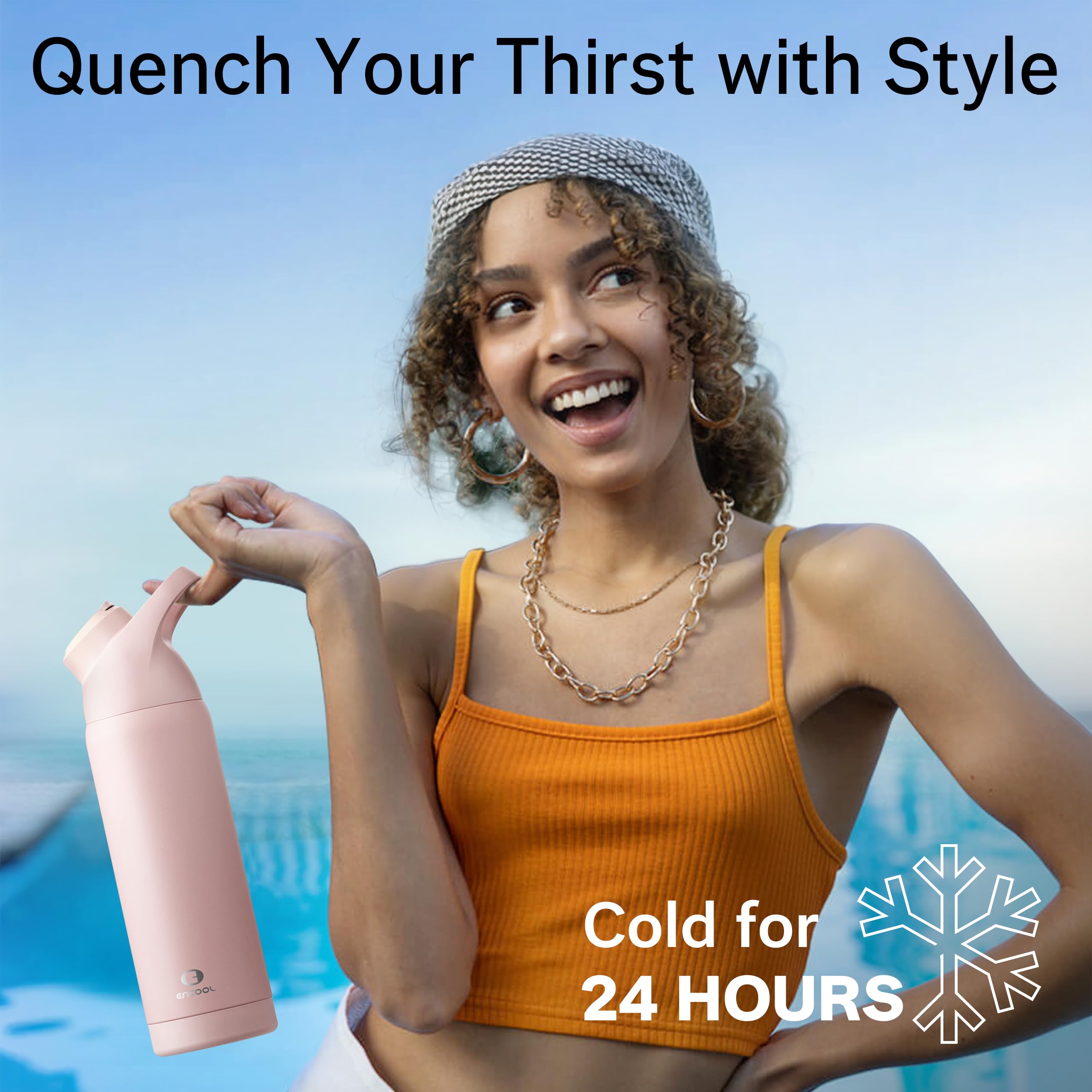 Insulated Water Bottle With Straw - Encool Stainless Steel Water Bottle, Reusable Leakproof