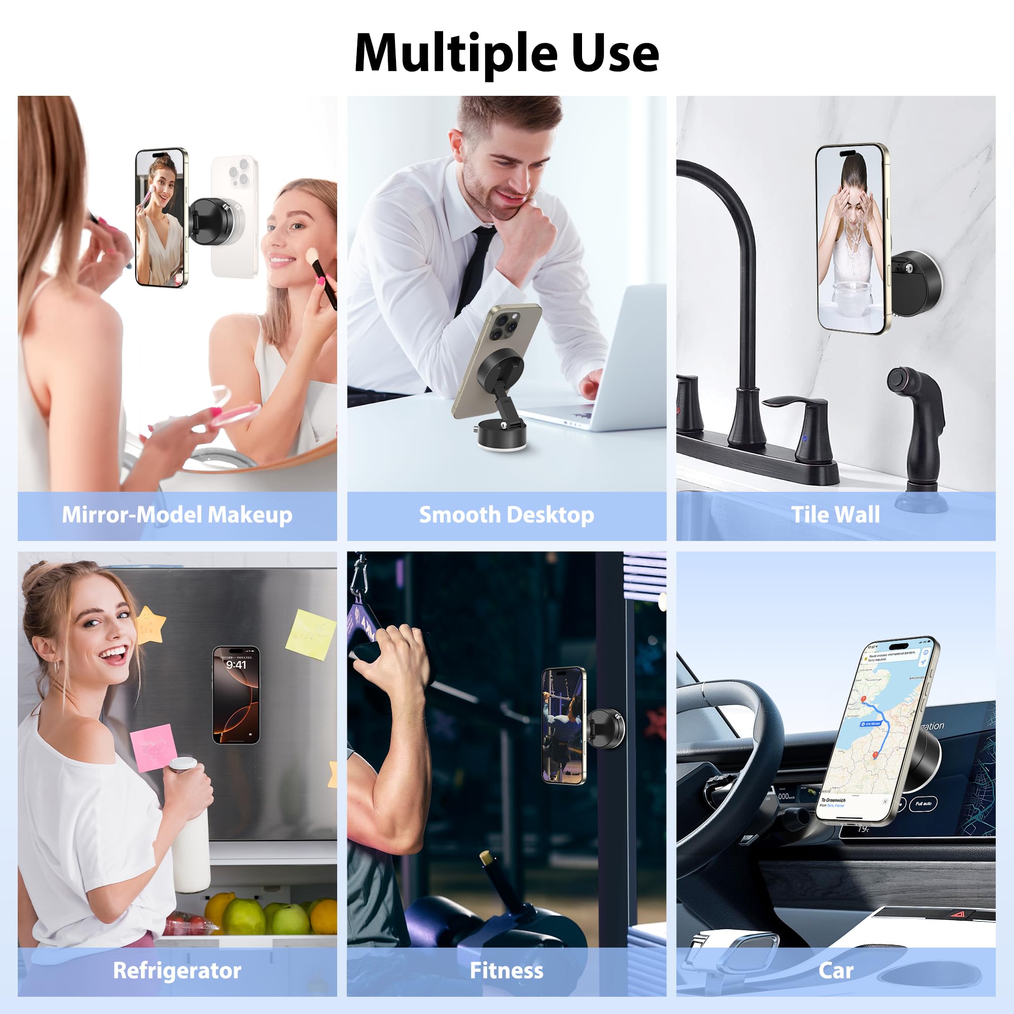 Creadream Vacuum Magnetic Suction Car Phone Holder,   Foldable Suction Cup Phone Mount Stand With 360° Rotation, Car Accessories For All Smartphones, For Shower/Car/Mirror/Smooth Surface