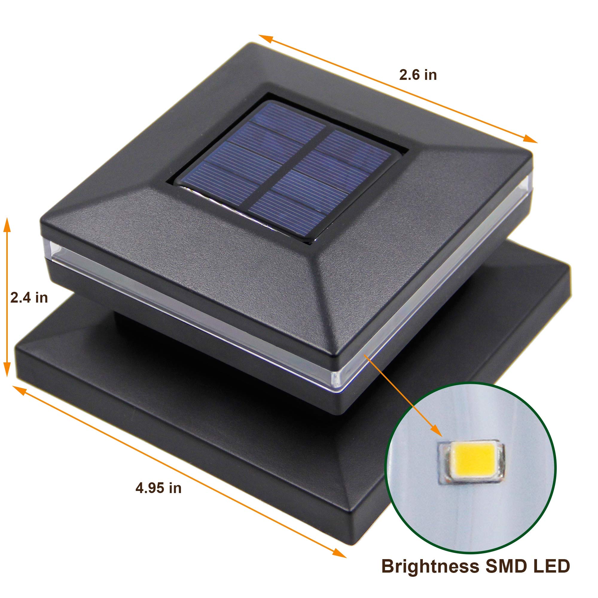Maggift 15 Lumen Outdoor Cap Light For Fence Deck Or Patio, Solar Powered, Warm White High Brightness Smd Led Lighting, Lamp Fits 4X4, 5X5 Or 6X6 Wooden Posts, 4 Pack