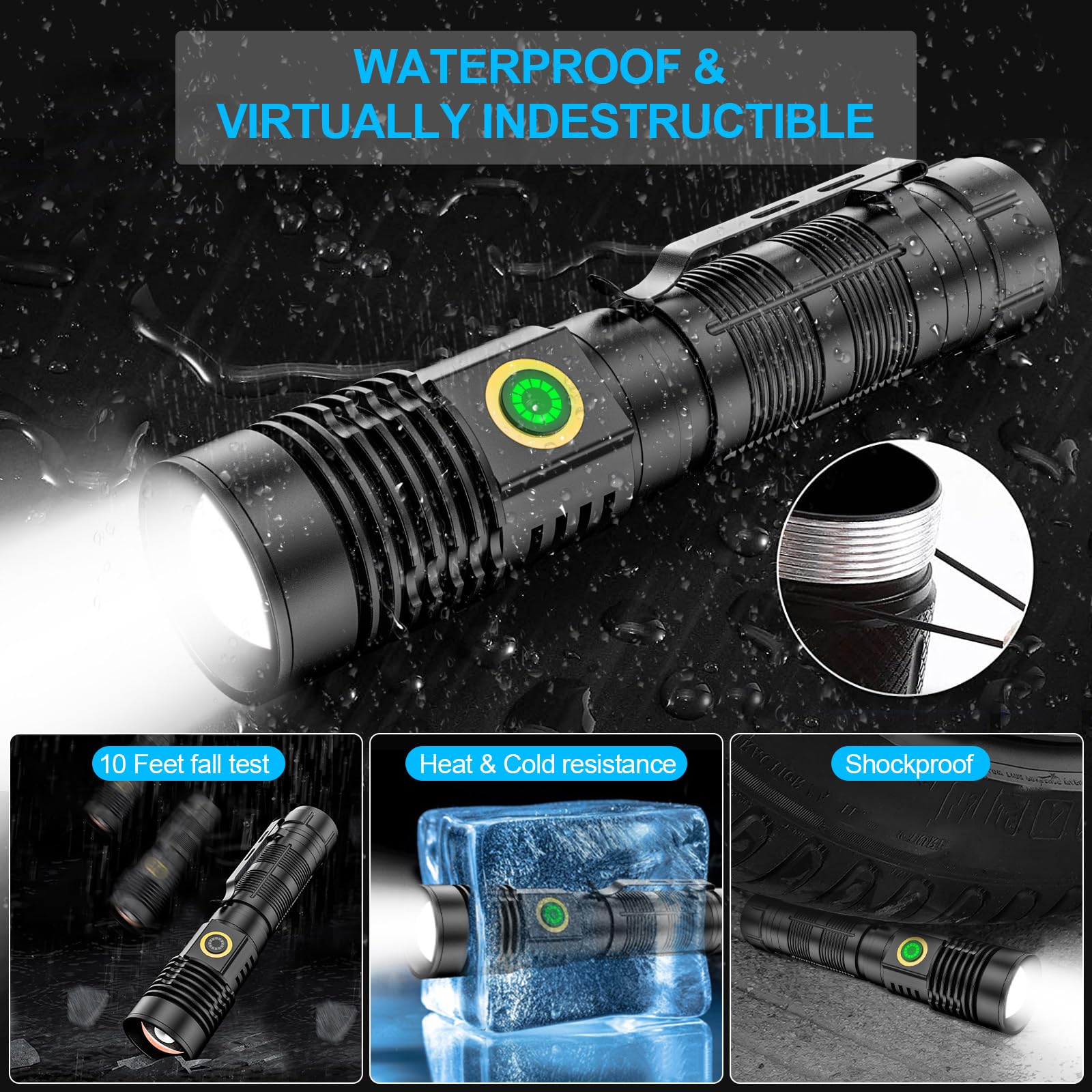 Karrong Flashlights High Lumens Rechargeable(Battery Included), 20000 Lumens Super Bright Powerful Small Magnetic Flashlight, 6 Mode, Zoomable, Waterproof, Handheld Flashlight For Camping Hiking