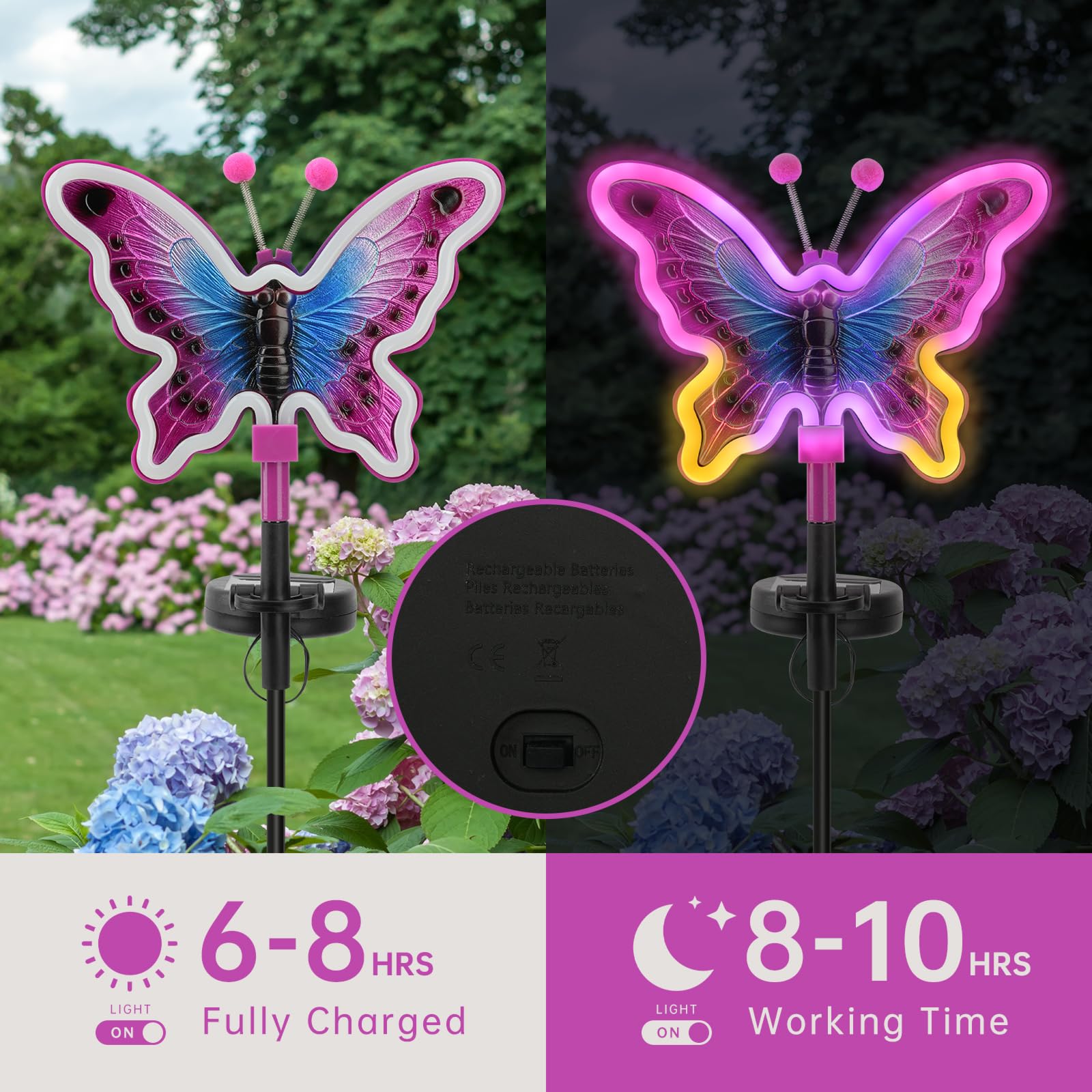 Topruifeng Butterfly Solar Lights, Solar Butterfly Outdoor Light, Garden Decor,Neon Butterfly Garden Lights For Outside, Yard, Pathways,Patio, Lawn, Or Landscaping Decor (Amaranth, 2 Pack)