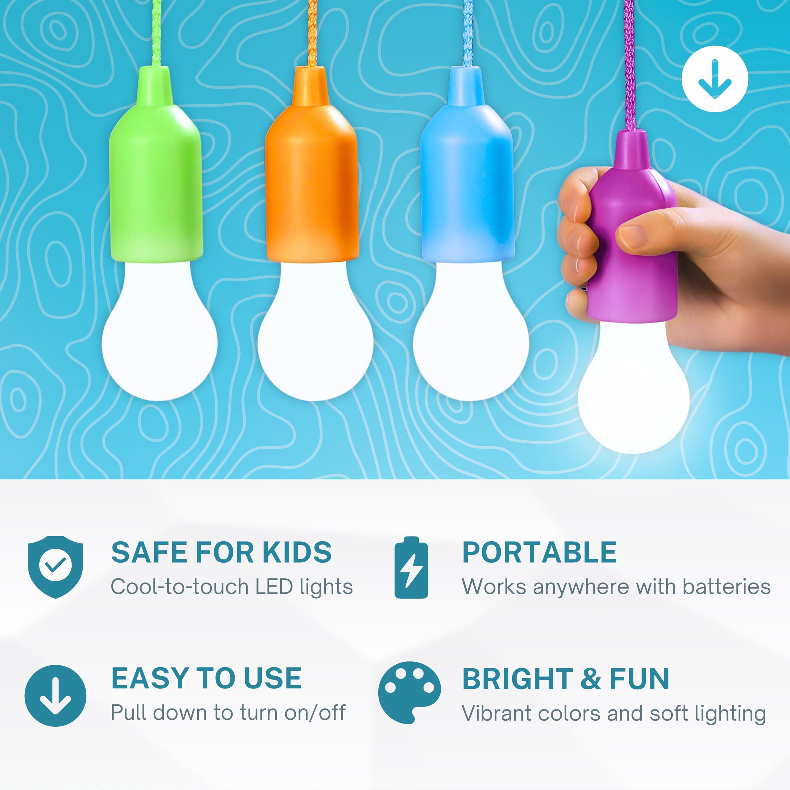 Fomlight 4 Hanging Led Kids Safe Lights For Treehouse, Playhouse, Camping, Indoor/Outdoor, Battery-Operated Lamps With Pull Chain