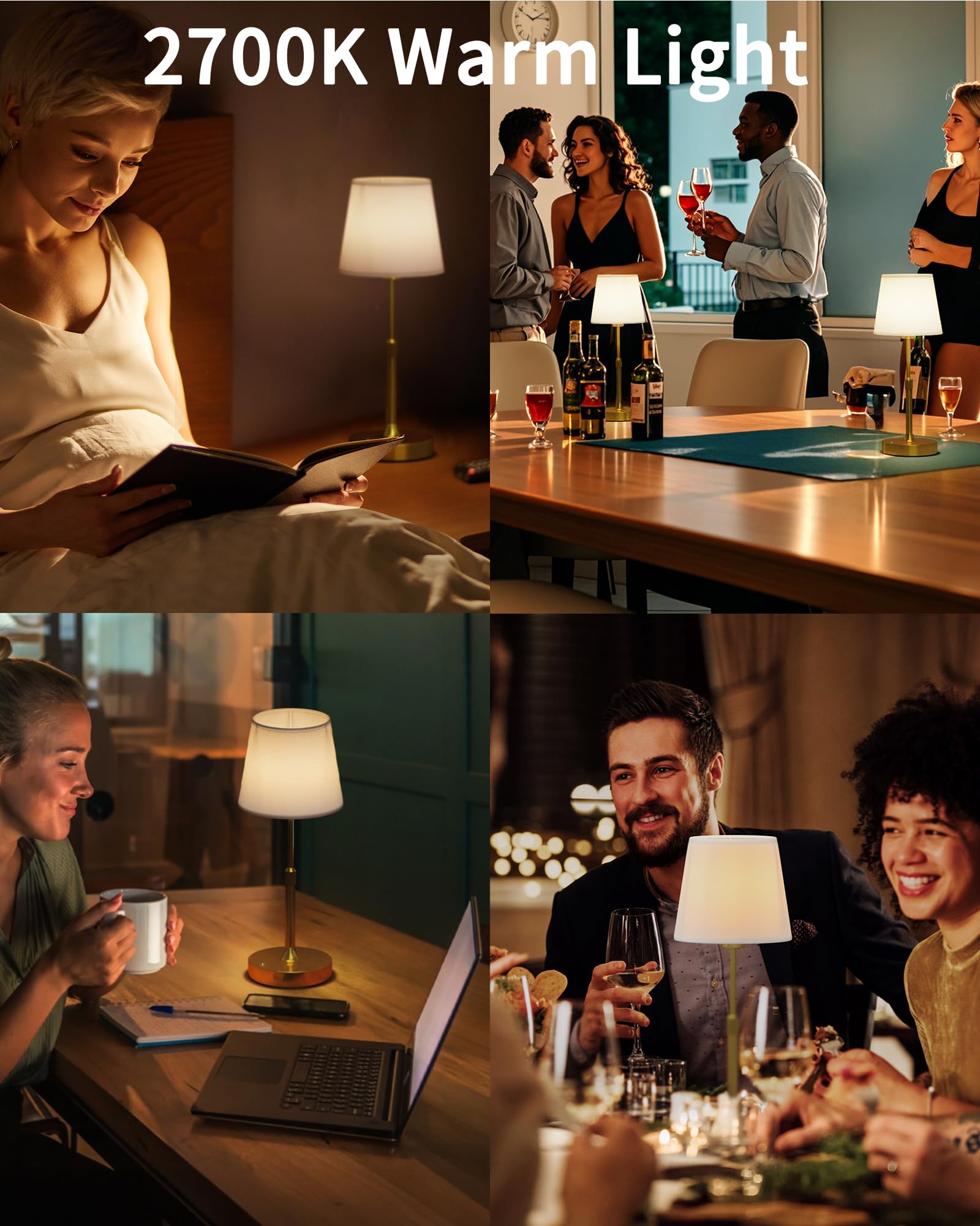 Hiseego Cordless Lamp-Battery Operated Table Lamp-5200Mah Rechargeable With Height Adjustable, Stepless Dimming Touch Control Wireless Lamp For Bedroom, Dining Table, Kitchen Counter, Nightstand(Gold)