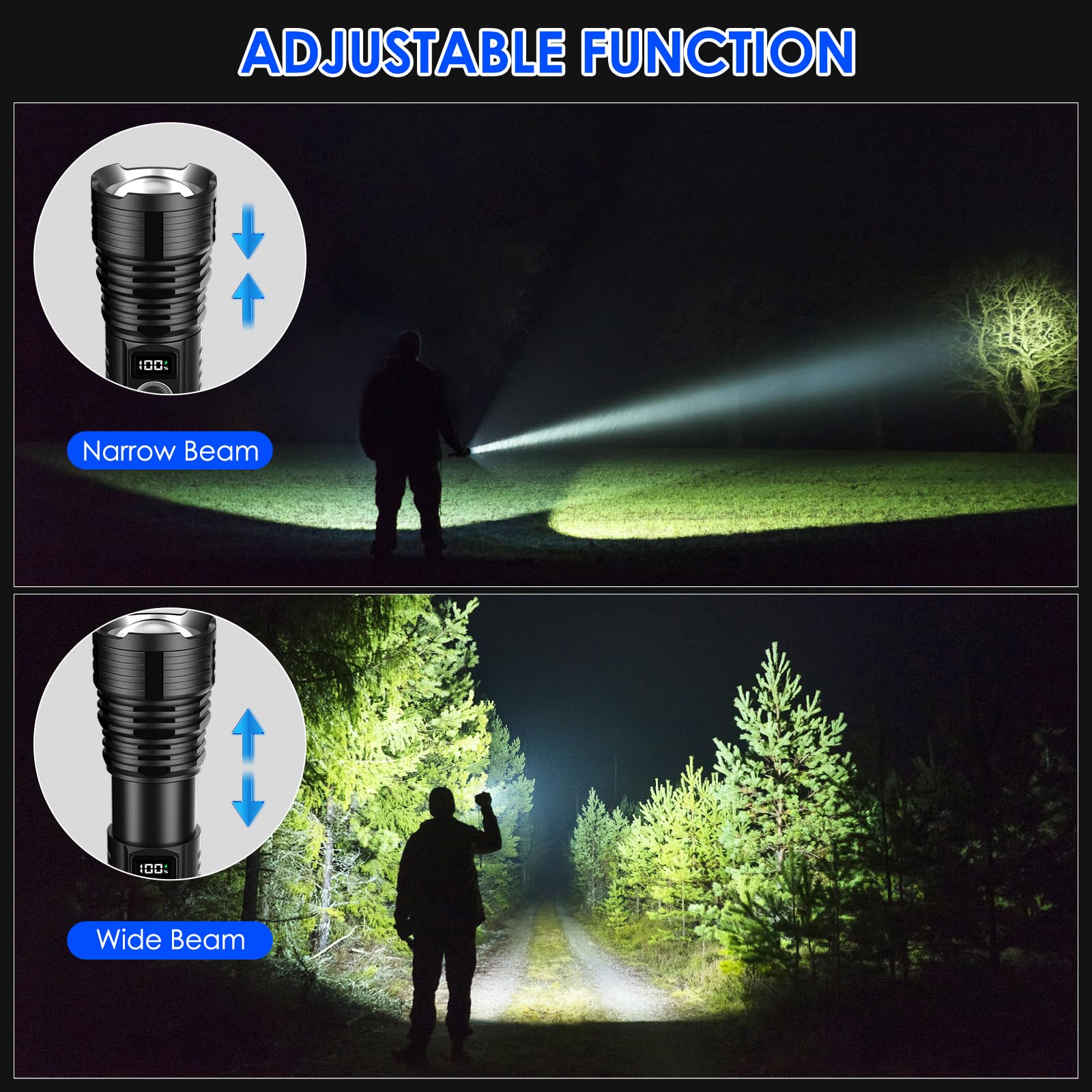 Qopoyu Led Flashlights High Lumens Rechargeable, 990000 Lumen Super Bright Tactical Flashlight High Powered Flash Light With 5 Modes, Ipx7 Waterproof Flashlights For Home, Camping, Emergencies