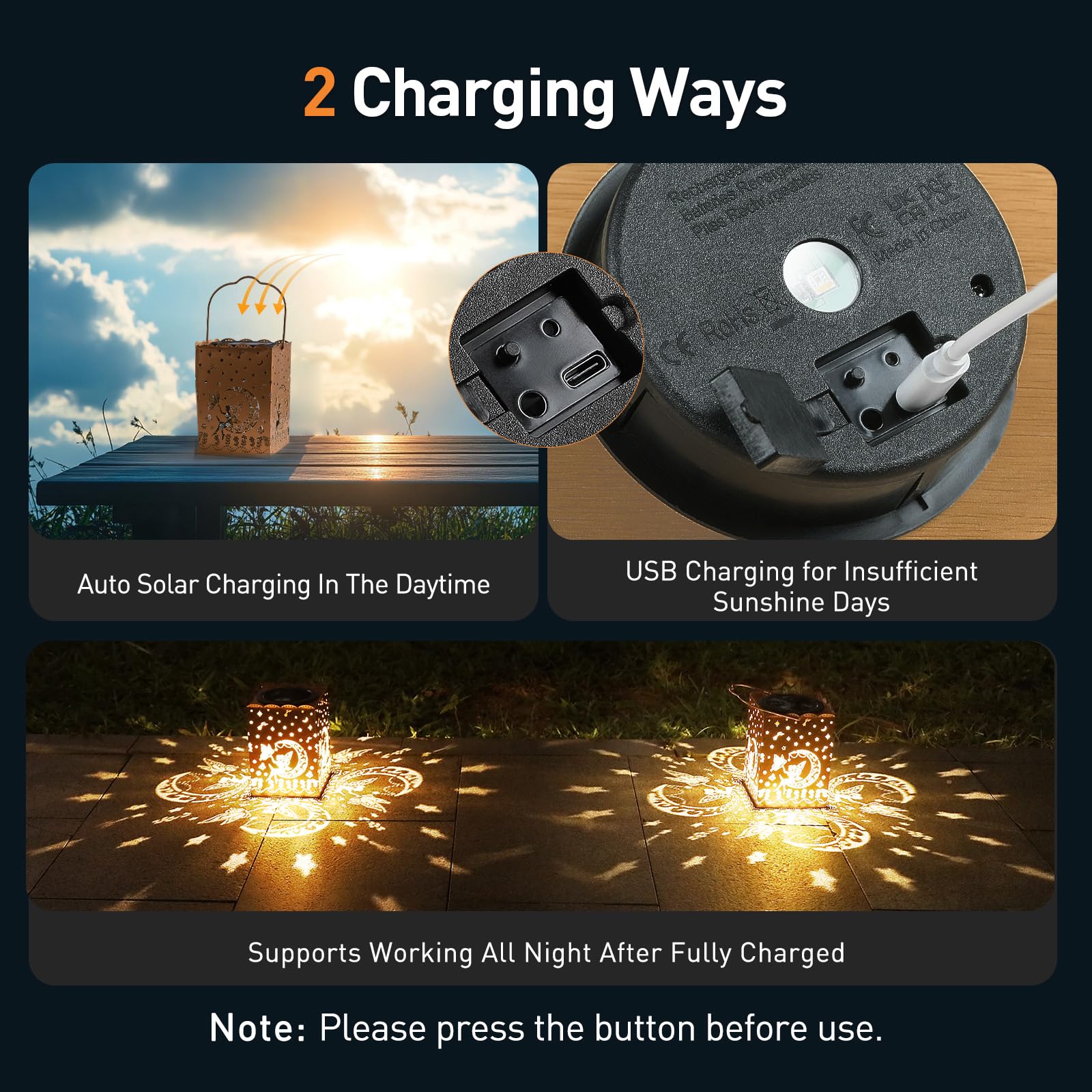 Agptek Flower Fairy Solar Lantern Outdoor Waterproof Garden Light, Metal Hanging Solar & Usb Powered Rgb Changing Light Holiday Gift For Women, Outside Decor Lantern For Backyard, Patio, Porch, Table