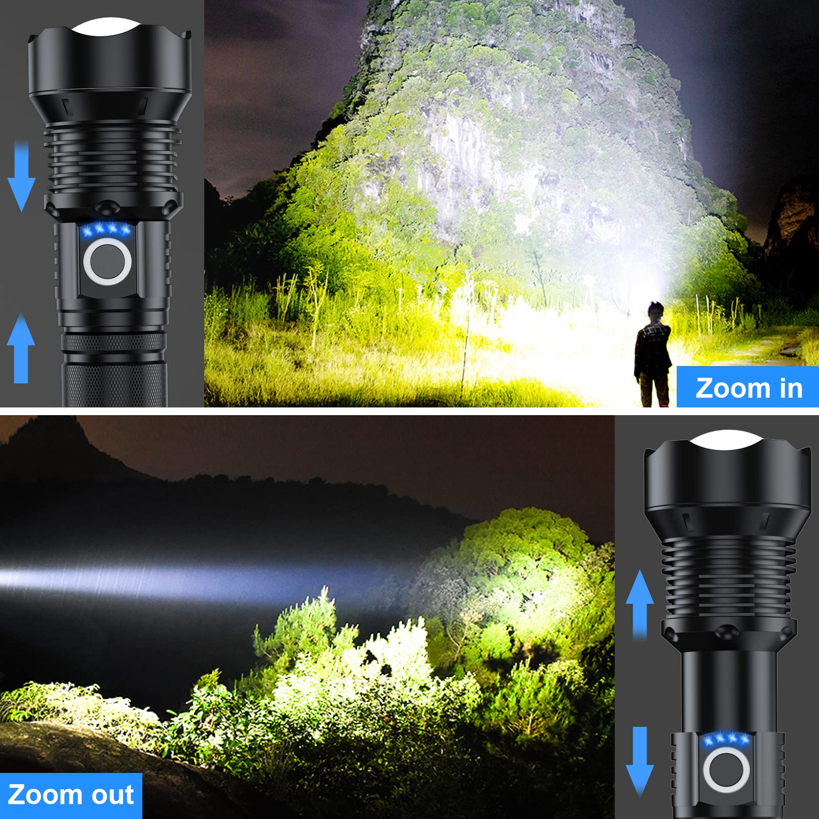 Milaoshu Rechargeable Flashlights 990,000 High Lumens - 2 Pack, Super Bright 12 Hours Long Life Led Flashlight With 5 Modes, High Powered Flash Light For Home, Outdoor