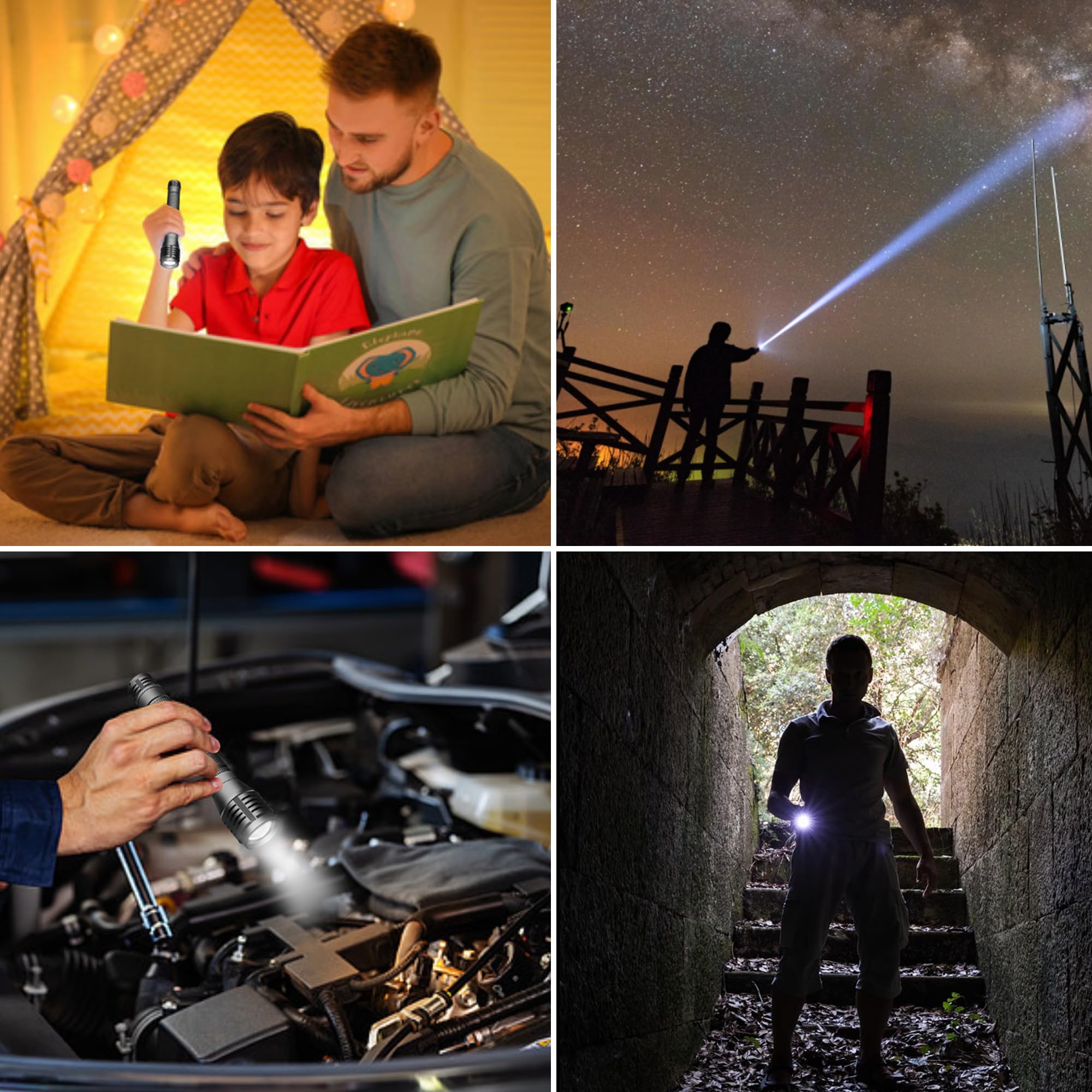 Aukvi Led Flashlight, 3 Modes, Adjustable Focus, 2000 Lumens, Aa Battery Powered, For Camping, Emergency, Hiking