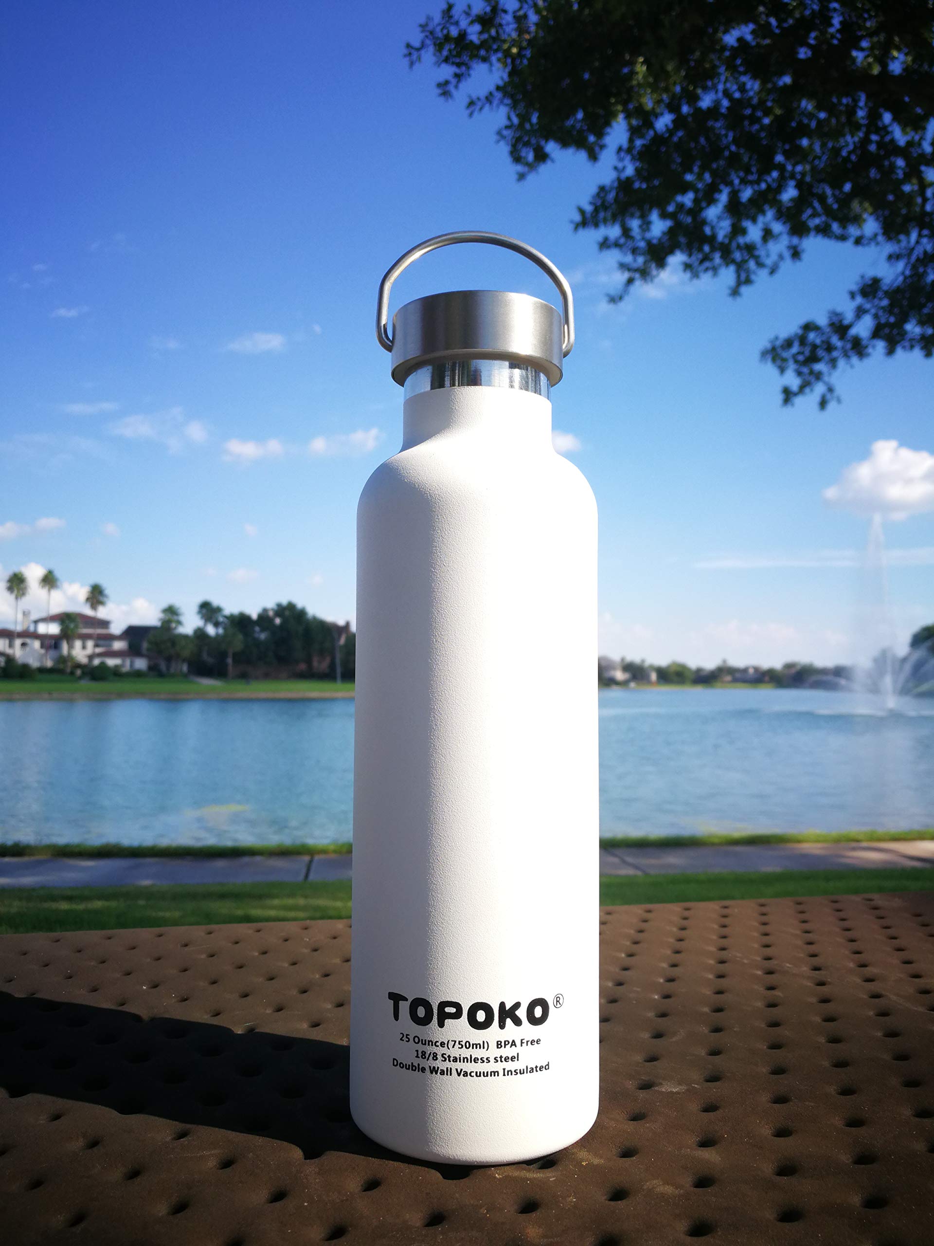 Topoko 25 Oz Stainless Steel Vacuum Insulated Water Bottle, Keeps Drink Cold Up To 24 Hours & Hot