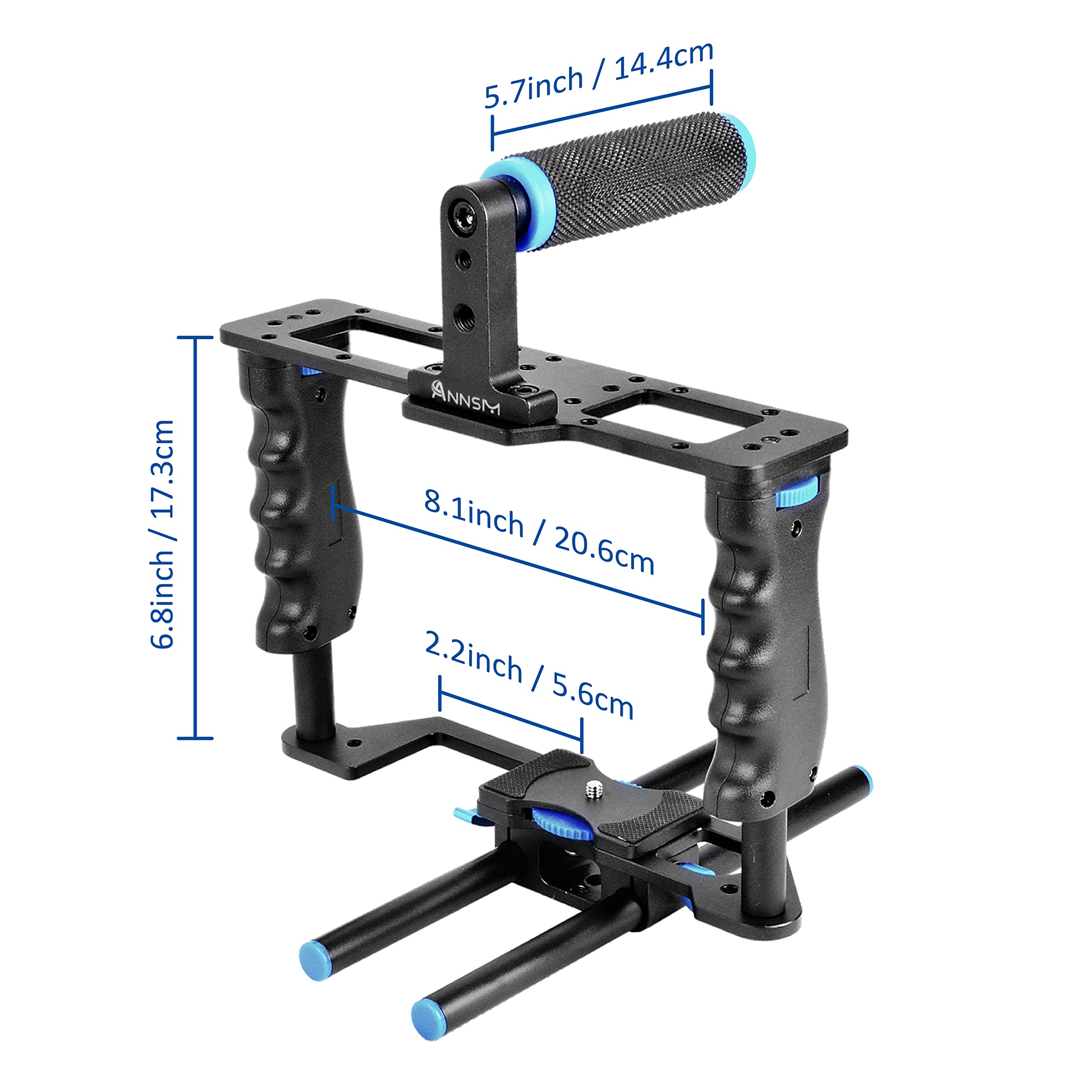 Annsm Camera Cage Aluminum Movie Filmmaking Video Rig With Top Handle/Dual Side Grips/And Std 15Mm Rail Rods For Canon Eos R5C R5 R6 Sony A7 Series A6600 Nikon