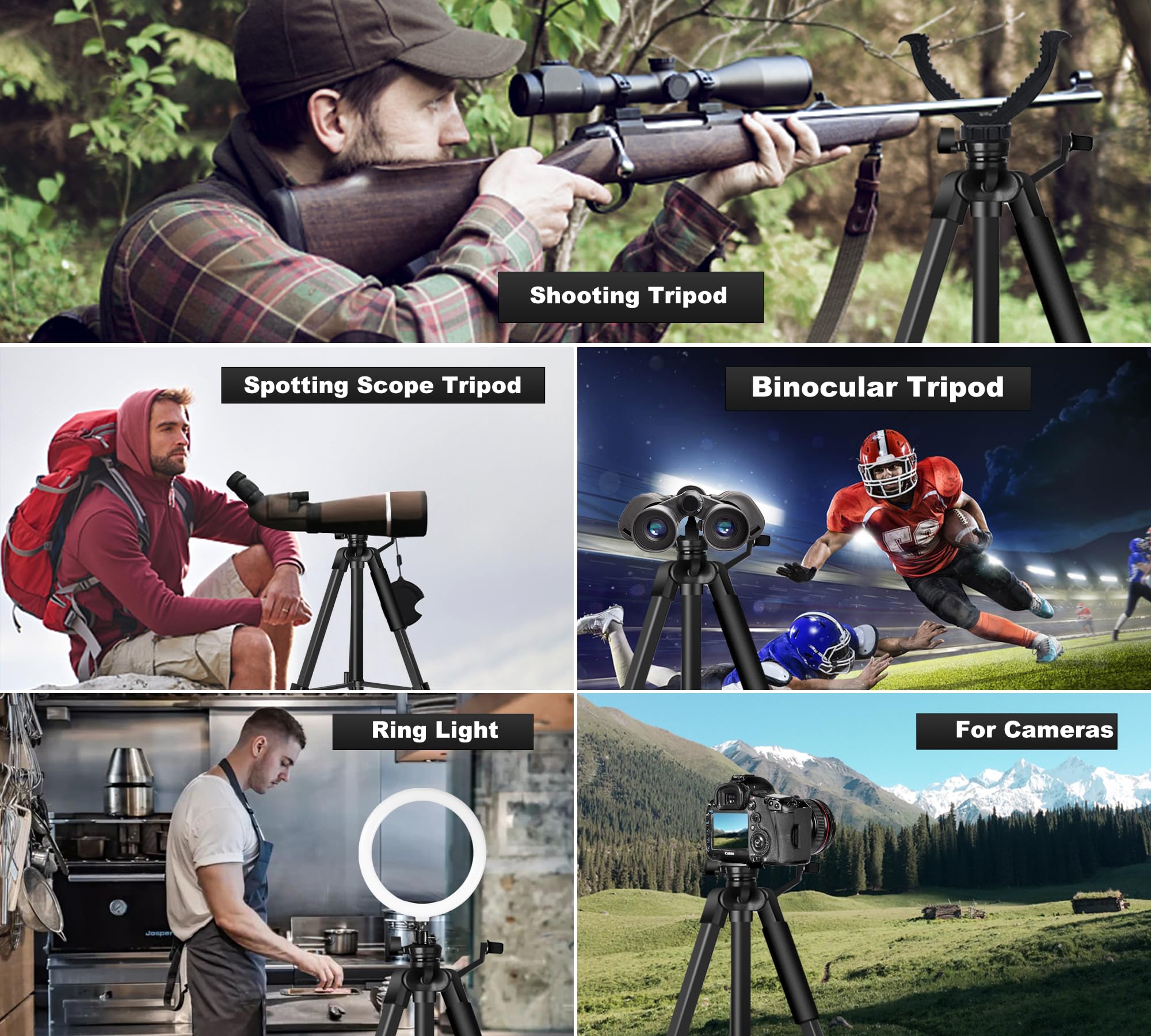 Lcncy Spotting Scope Tripod, Shooting Tripod And Compact Shooting Stand Rest Hunting V Yoke, With Binoculars Adapter And Removable 360° Rotate Fluid Head, Perfect For Binoculars, Spotting Scope, Shooting